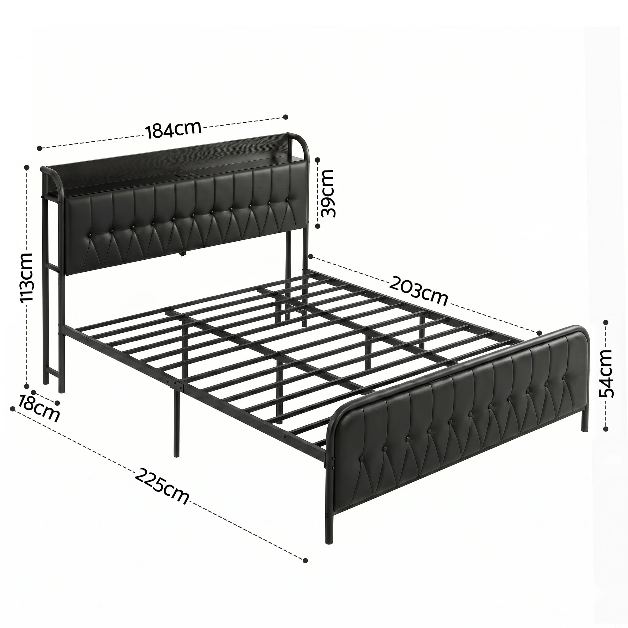 2 Artiss King Bed Frame with Storage Headboard SAA Certified Charging Station - Black, 2 of 10