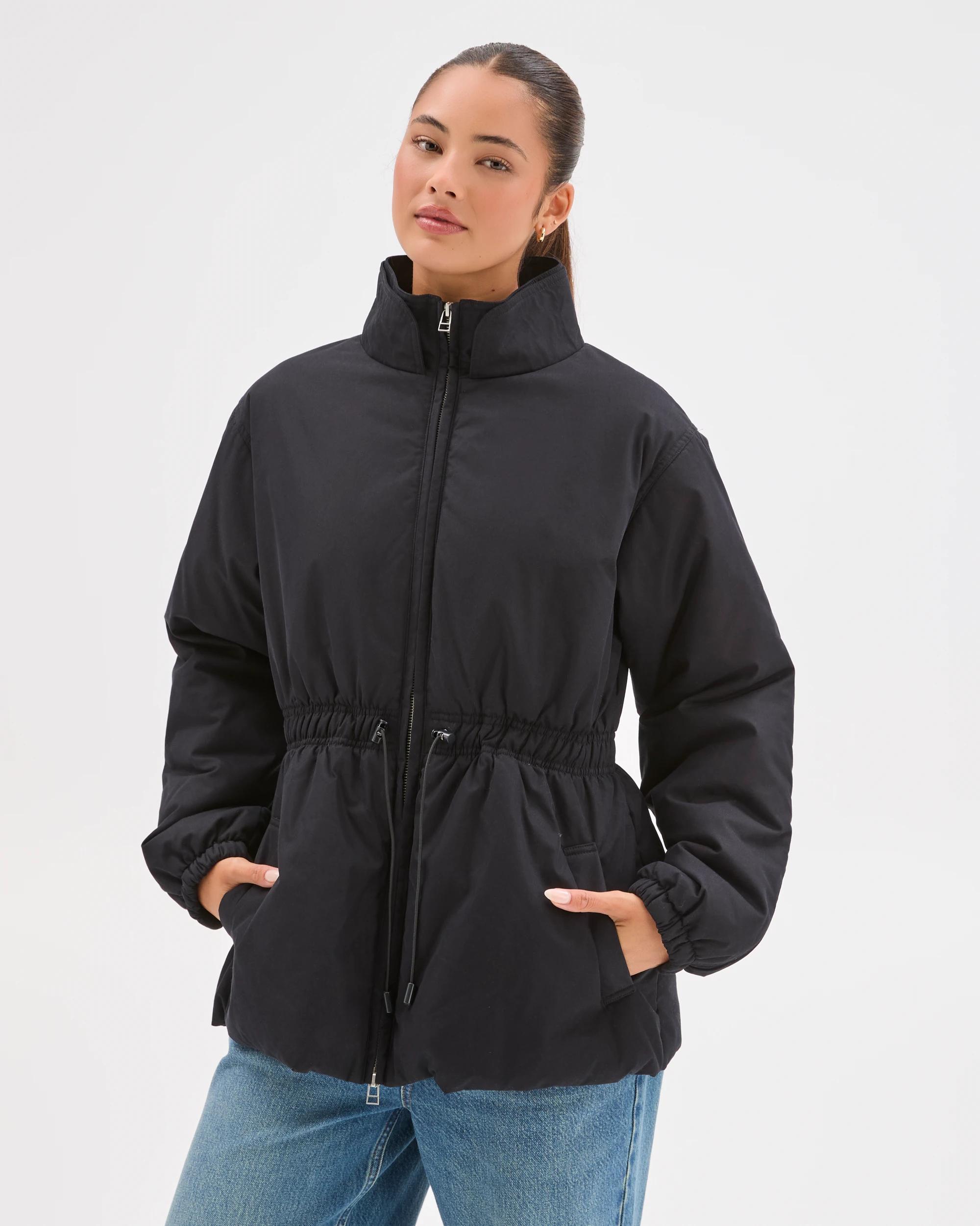 6 Lily Loves Australian Cotton Blend Cinched Puffer Jacket BLACK, 6 of 8