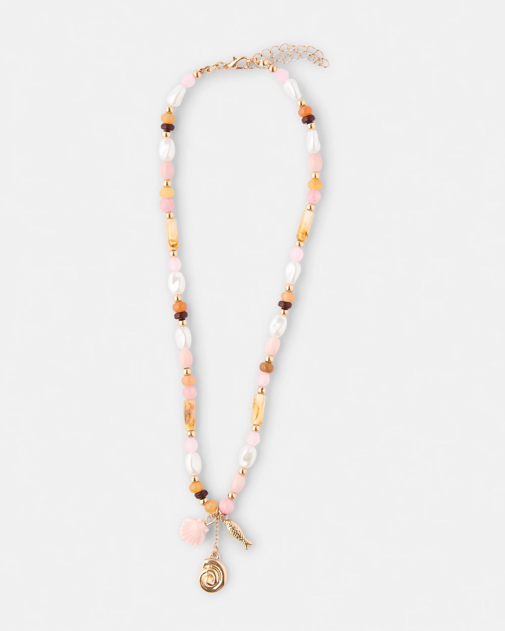 1 Bead Charm Necklace - Pink and Gold Tone Pink, 1 of 3