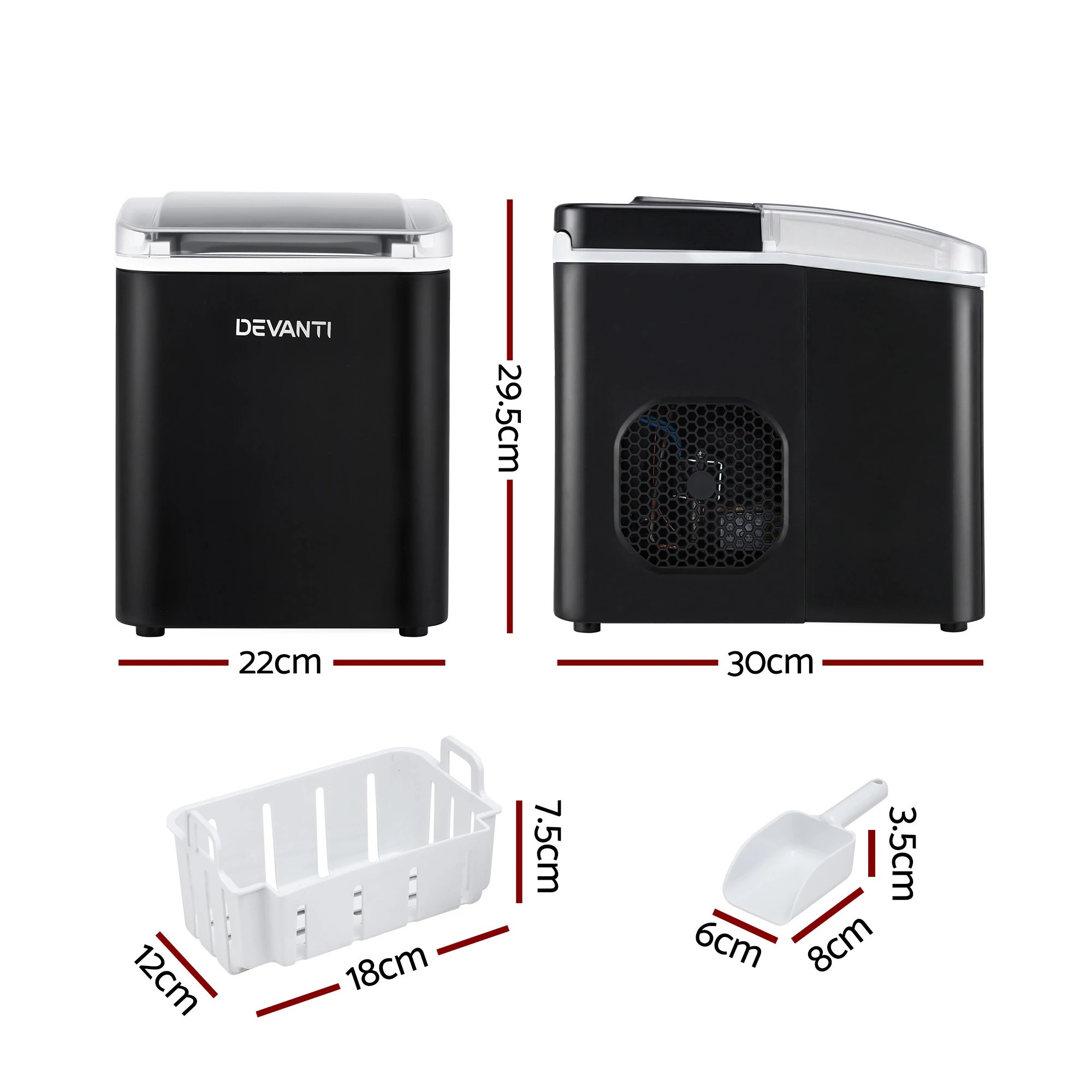 3 Devanti Ice Maker Machine Portable  Countertop w/Self Cleaning - Black, 3 of 10