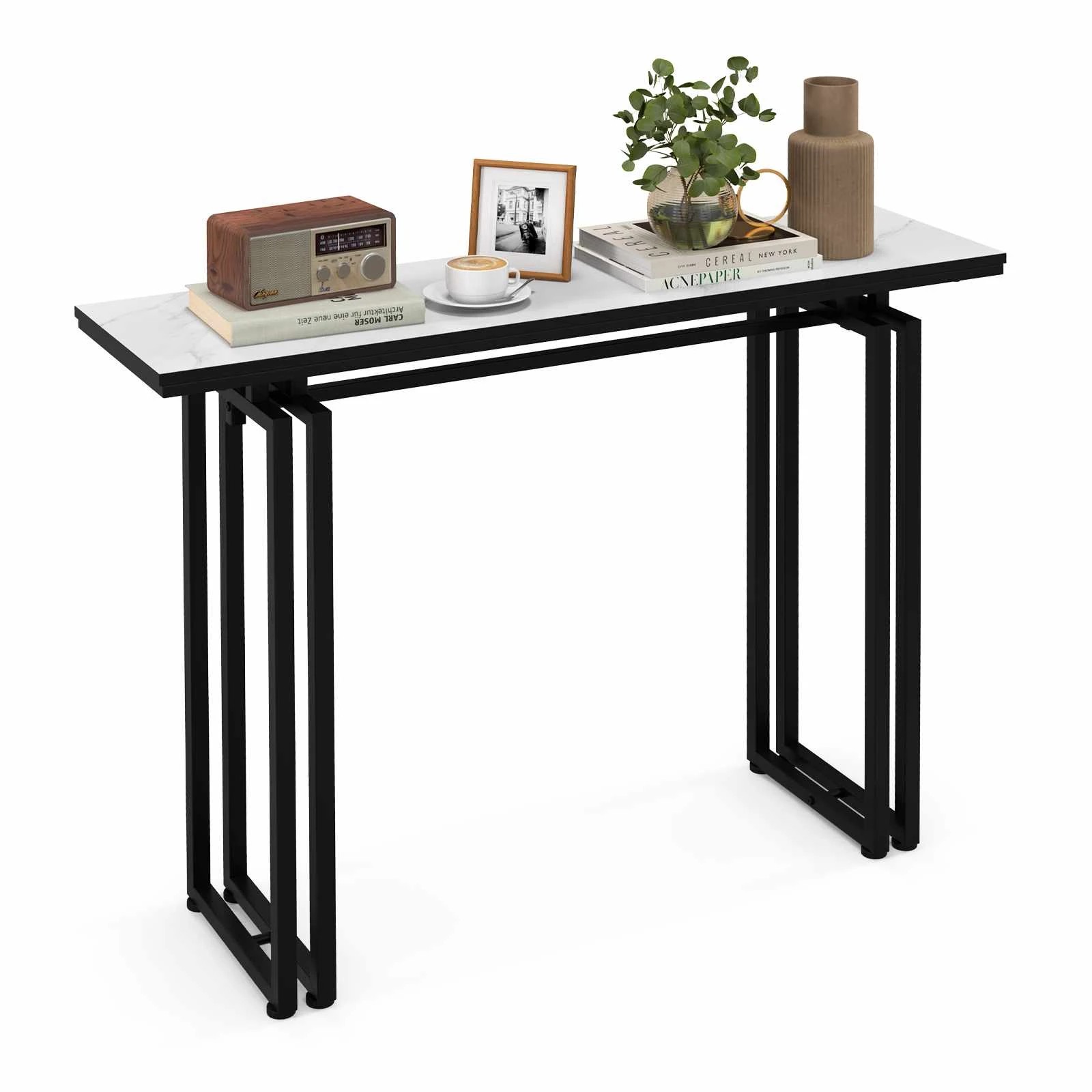 3 Costway Accent Console Table Faux Marble Sofa Table w/Adjustable Footpad, 3 of 3