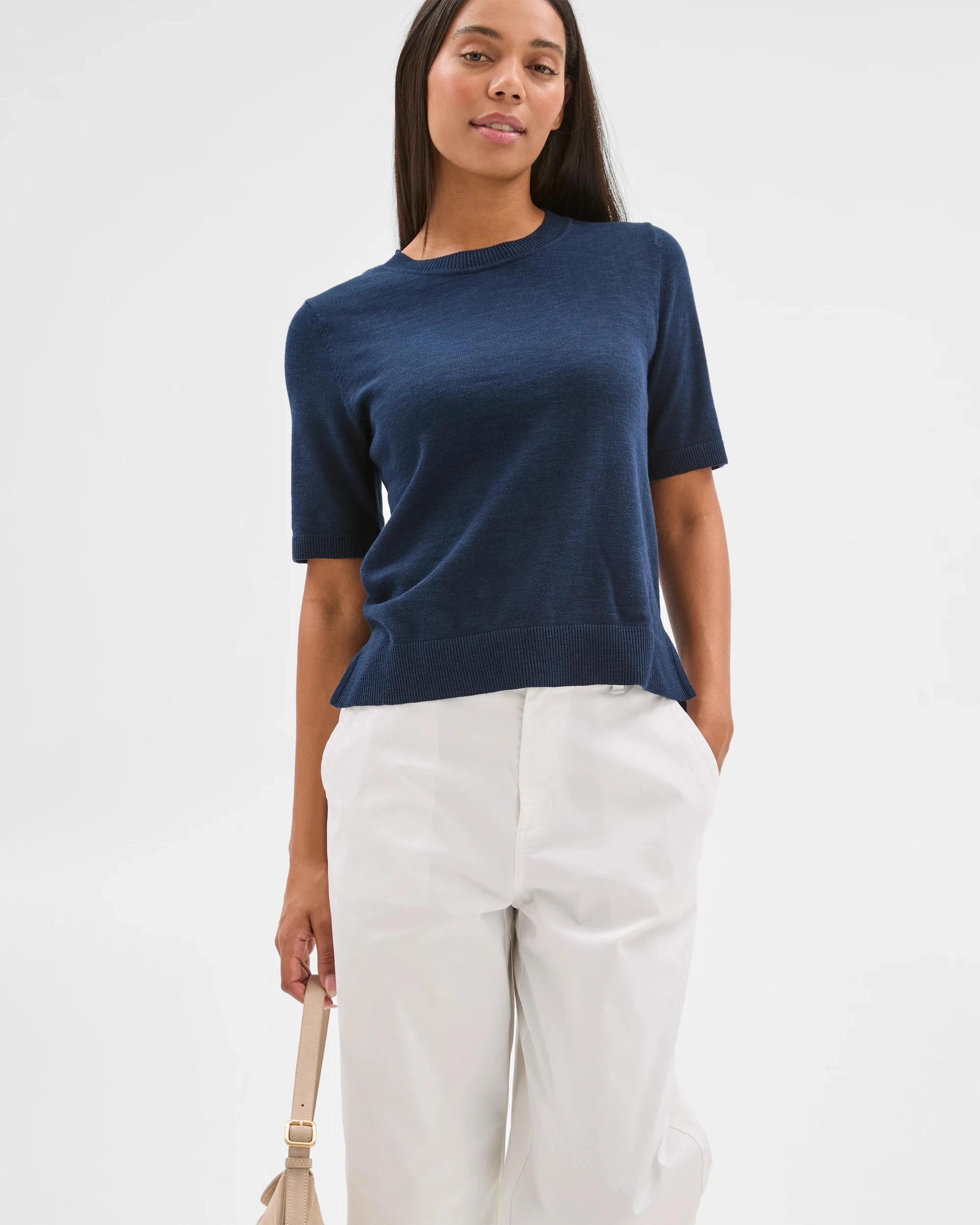 2 Target Australian Cotton/Linen Blend Knitted T-Shirt NAVY, 2 of 6