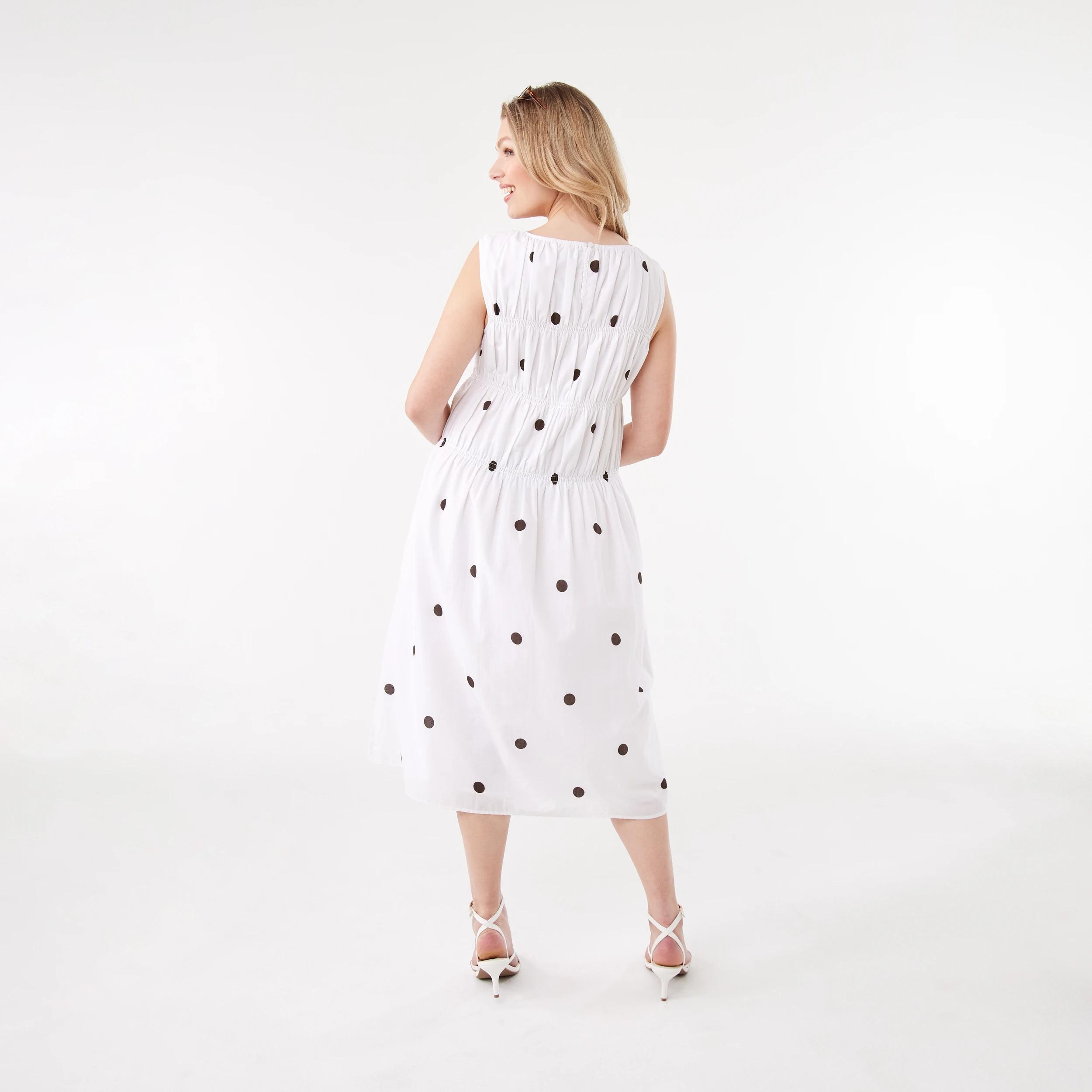 3 Sleeveless Cotton Shirred Midi Dress Spot Wht, 3 of 7