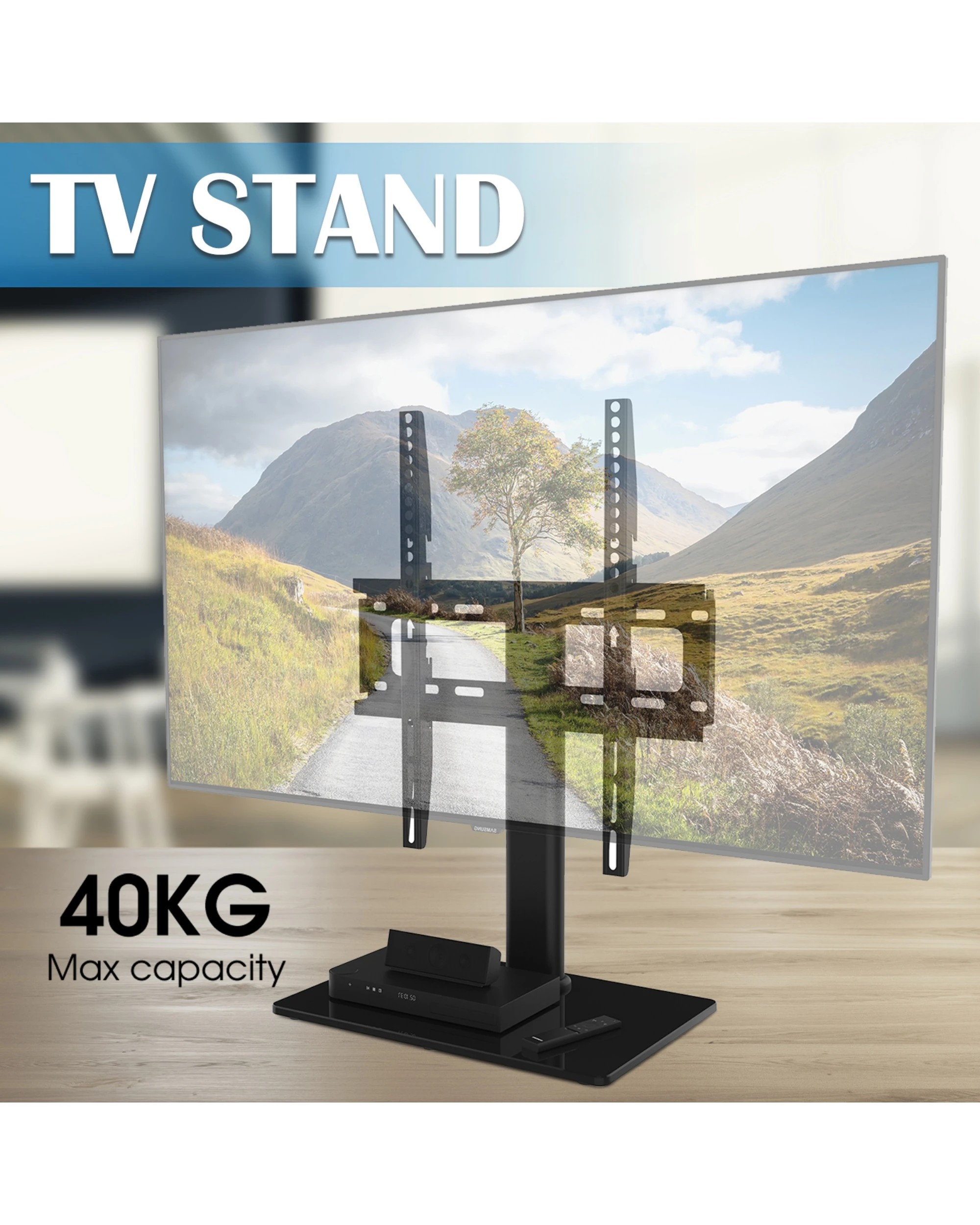9 Universal Table Top Tv Stand With Bracket Adjustable Height For 37-55 Inch Various Vesa Black, 9 of 10