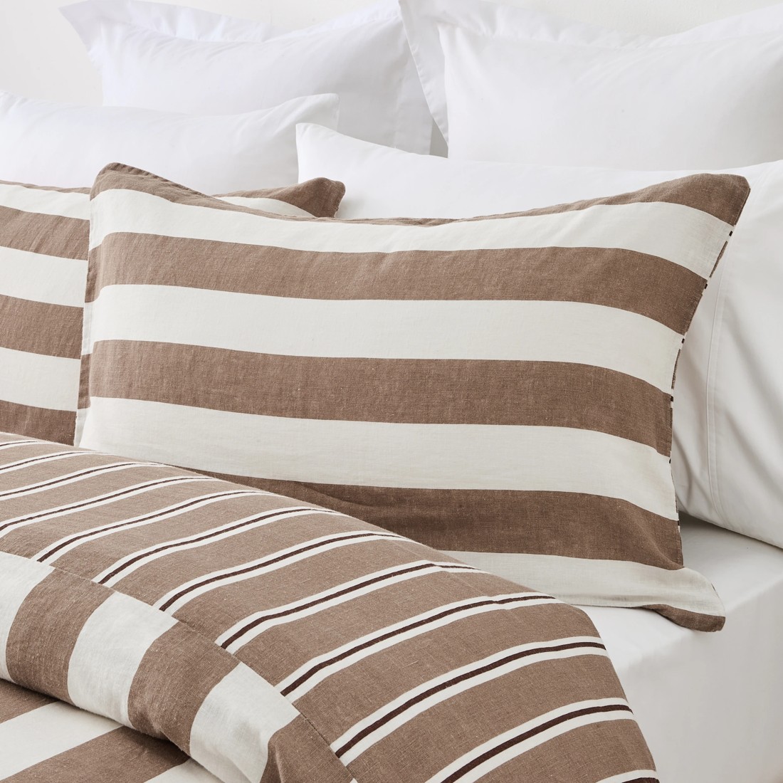 3 Stripe Linen Cotton Reversible Quilt Cover Set - King Bed, Tan and Off White, 3 of 8