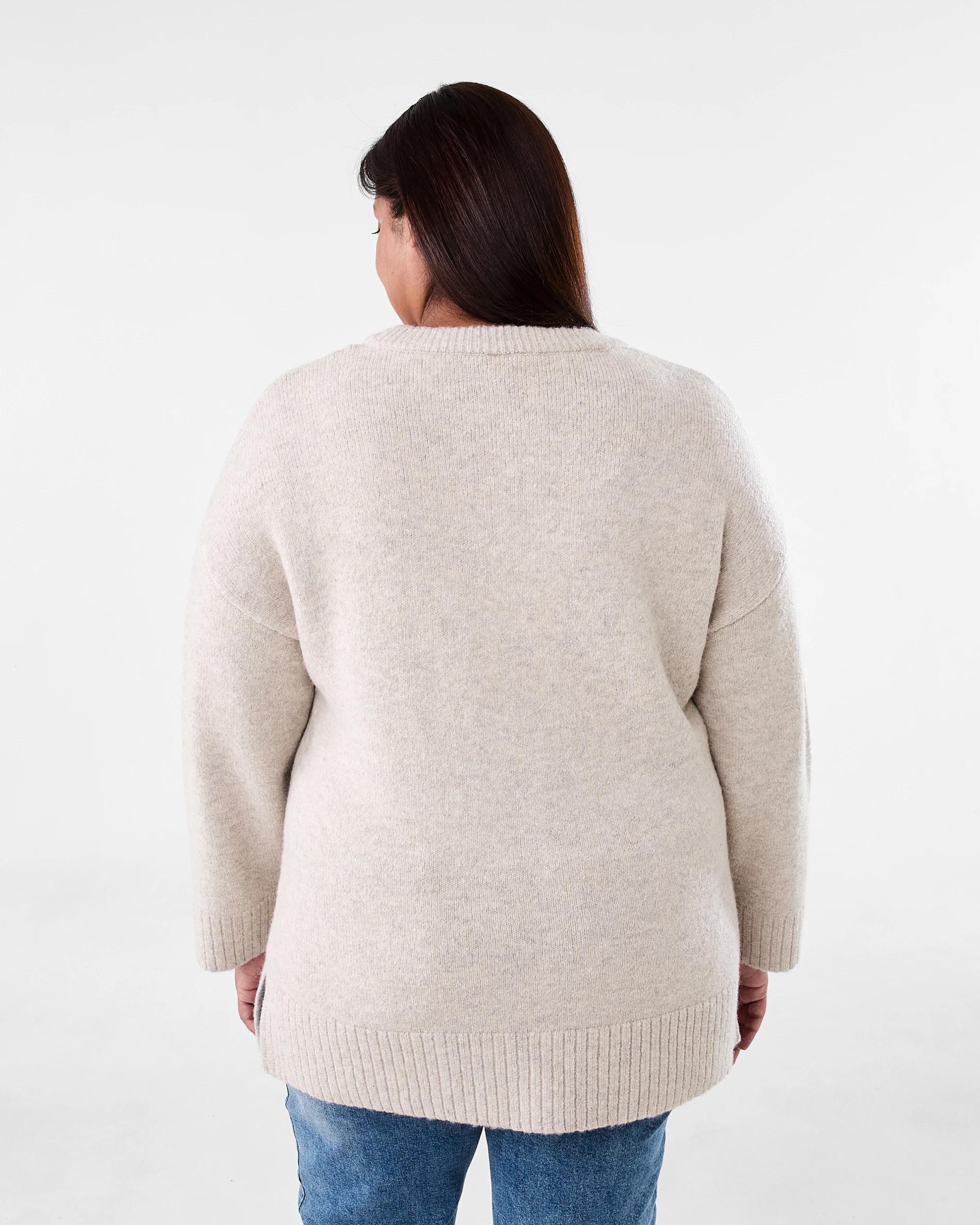 3 Curve Front Seam Crew Neck Jumper Nat Beige, 3 of 8