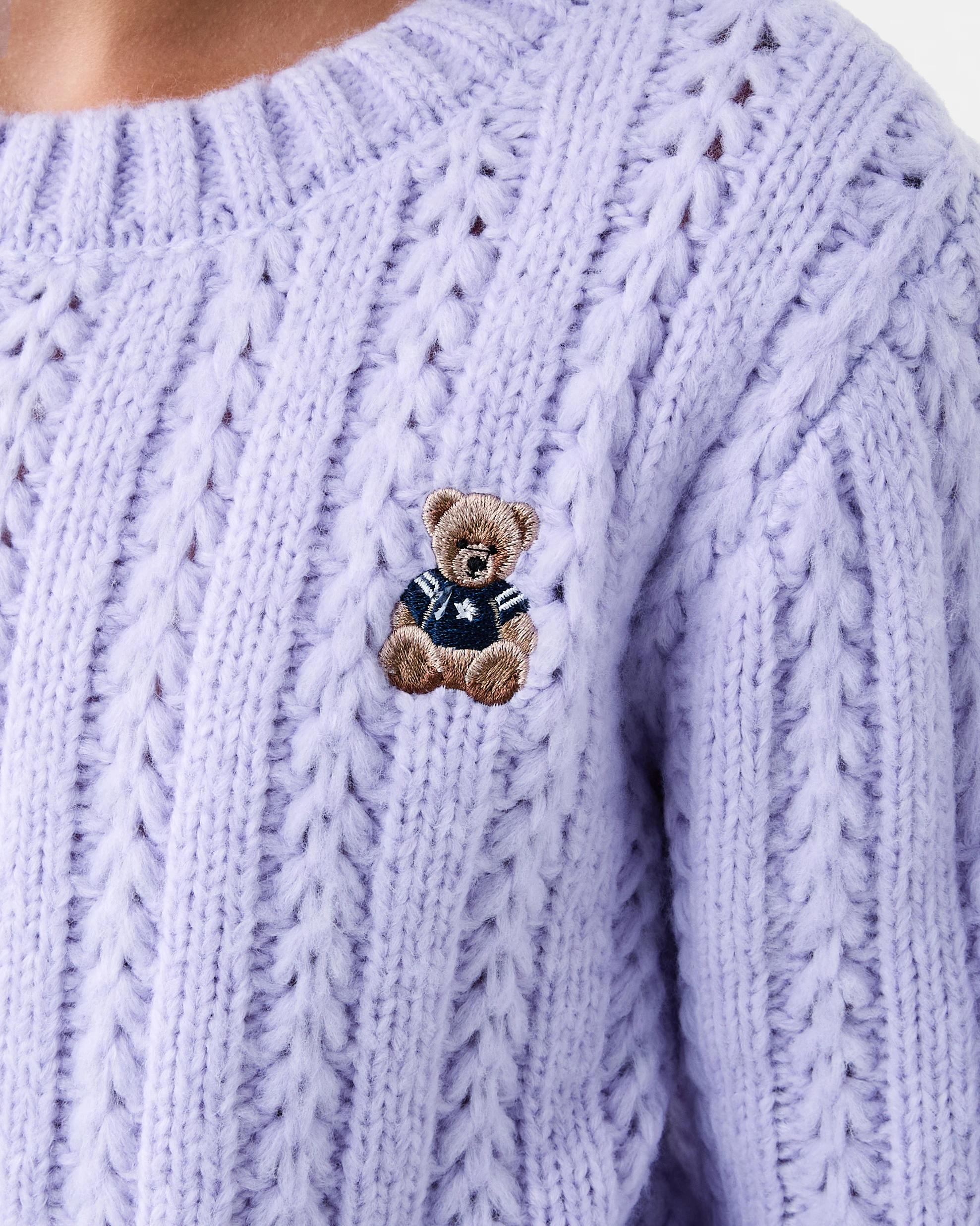 4 Cable Bear Crew Knit Sweatshirt Prple Bear, 4 of 7