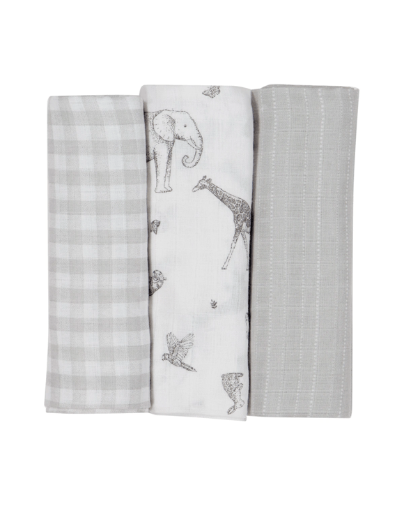 3 Pack Muslin Wraps - Jungle