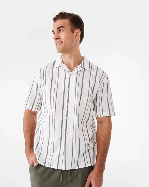 Short Sleeve Cotton Linen Stripe Shirt