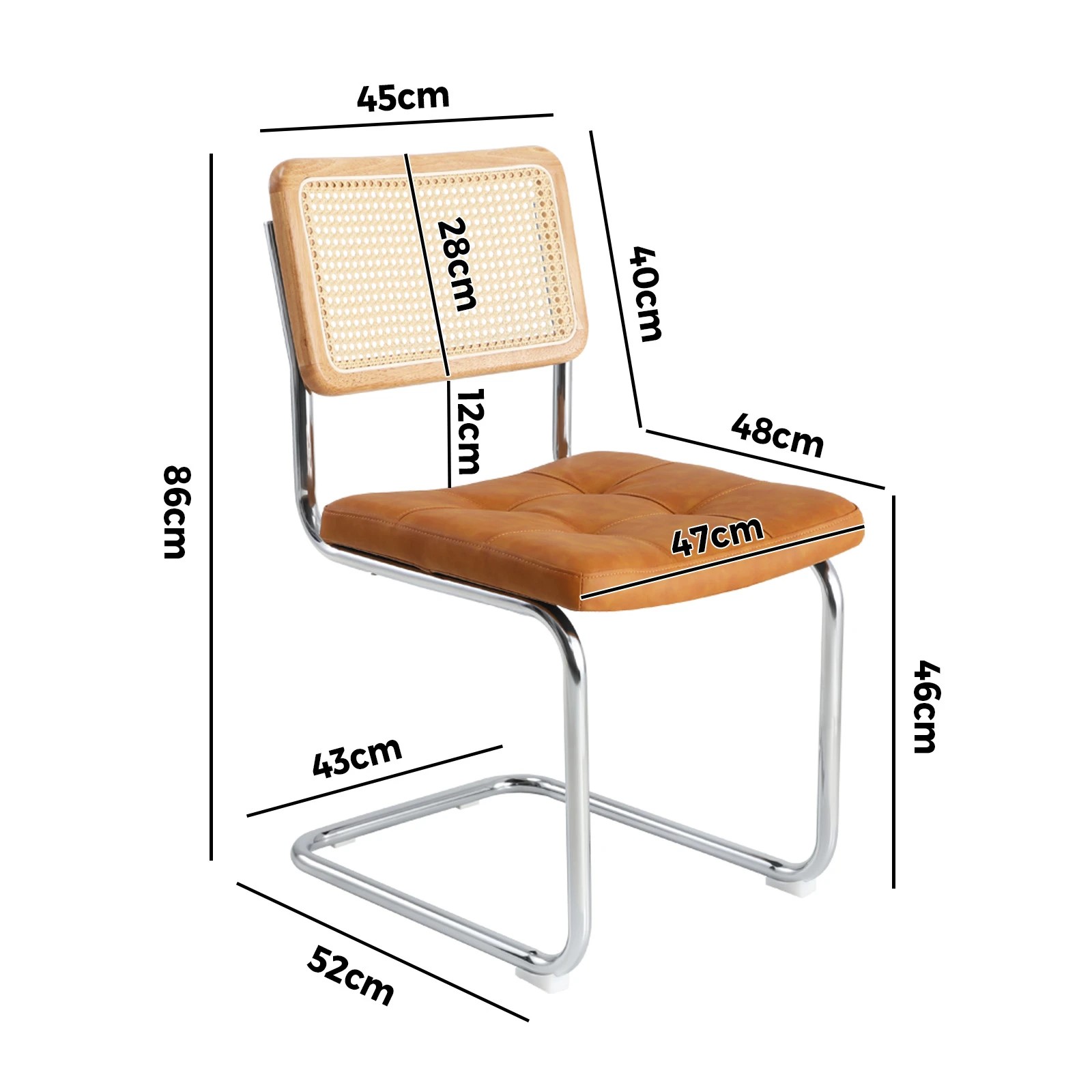 9 Oikiture 2x Rattan Dining Chair Cesca Replica Cantilever Pu Leather Padded
 - Brown, 9 of 10