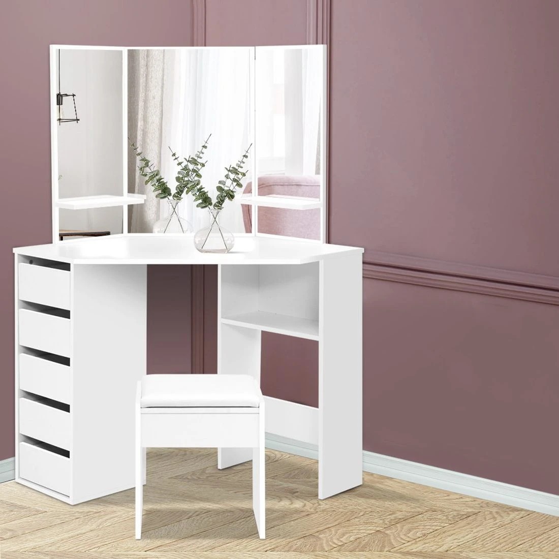 3 Artiss Dressing Table Stool Set Corner 5 Drawers
 - white, 3 of 8