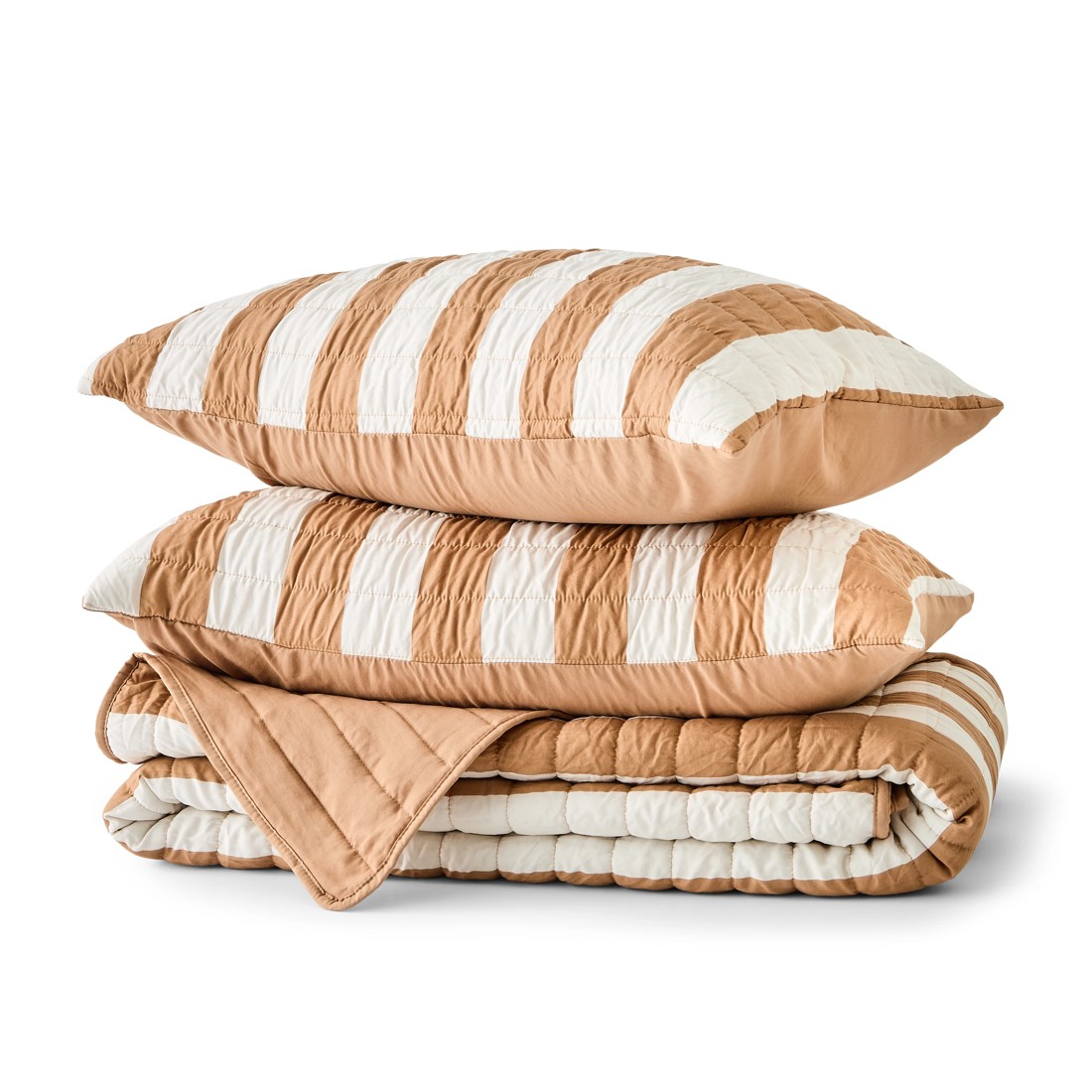 8 Reversible Stripe Coverlet Set - Queen/King Bed, Beige, 8 of 9