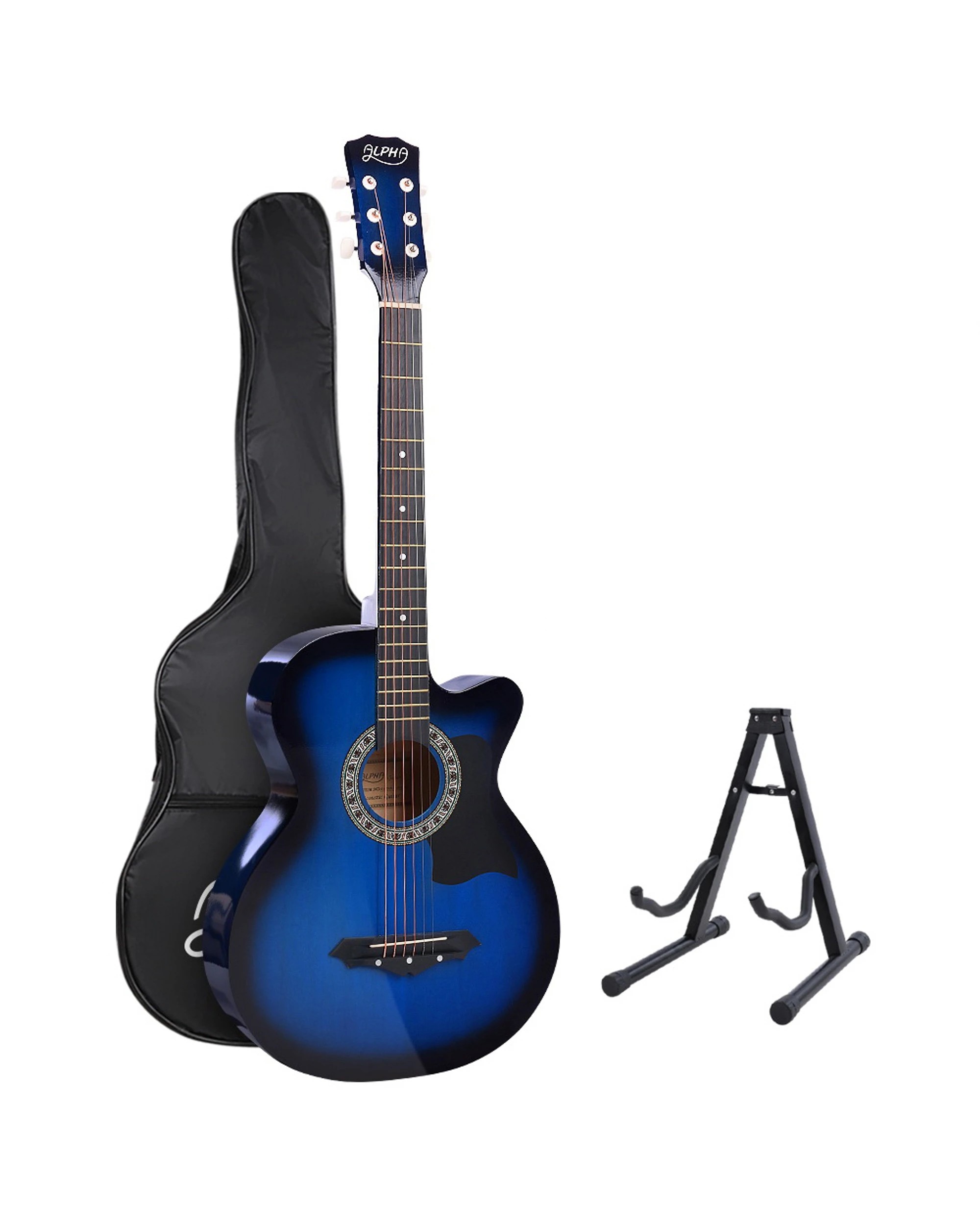 1 Alpha 38 Inch Acoustic Guitar Wooden Body Steel String w/ Stand - Multi, 1 of 7