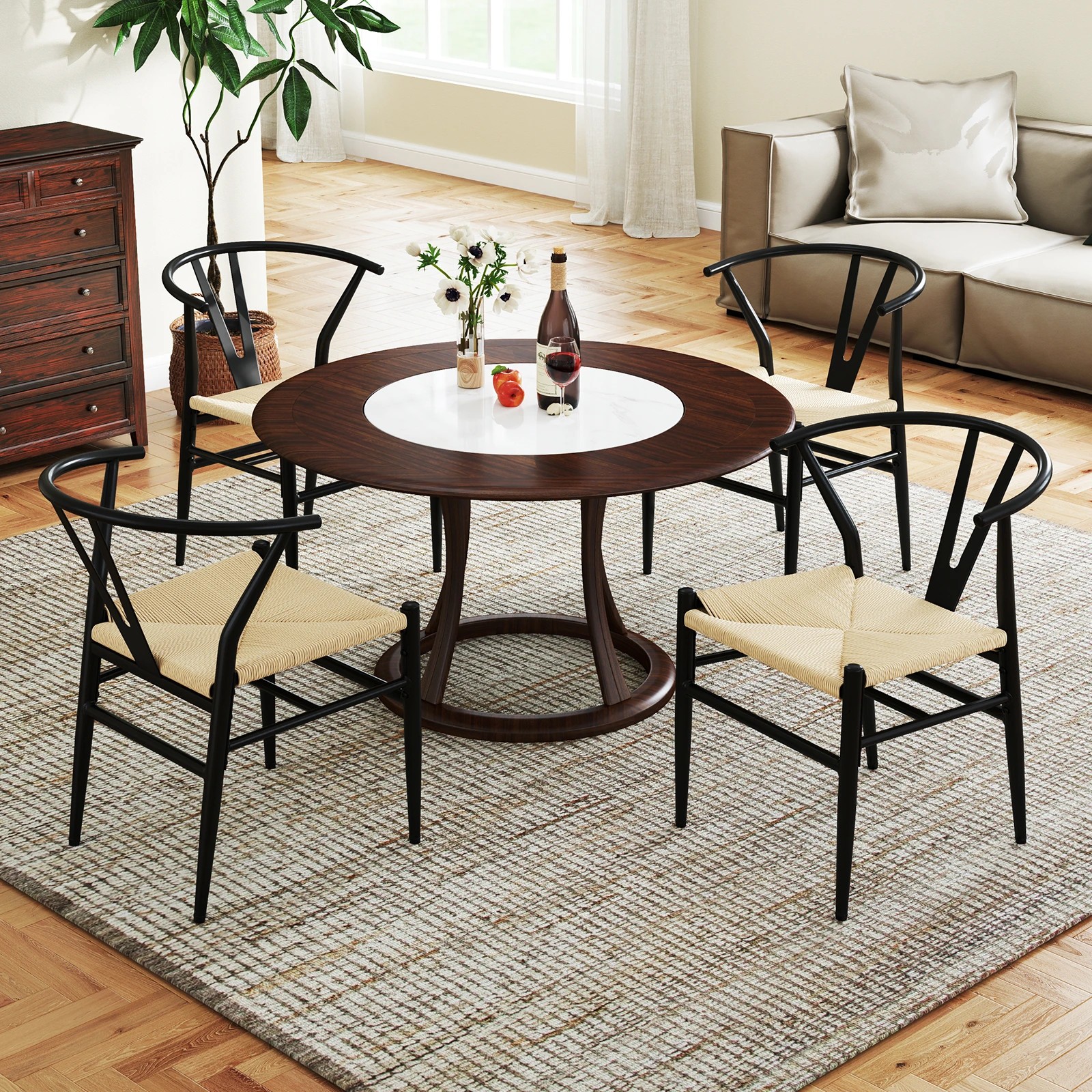 3 Costway 2PCS Dining Chair Kitchen Armchairs Mid-Century Accent Chair w/Metal Frame - Beige, 3 of 4