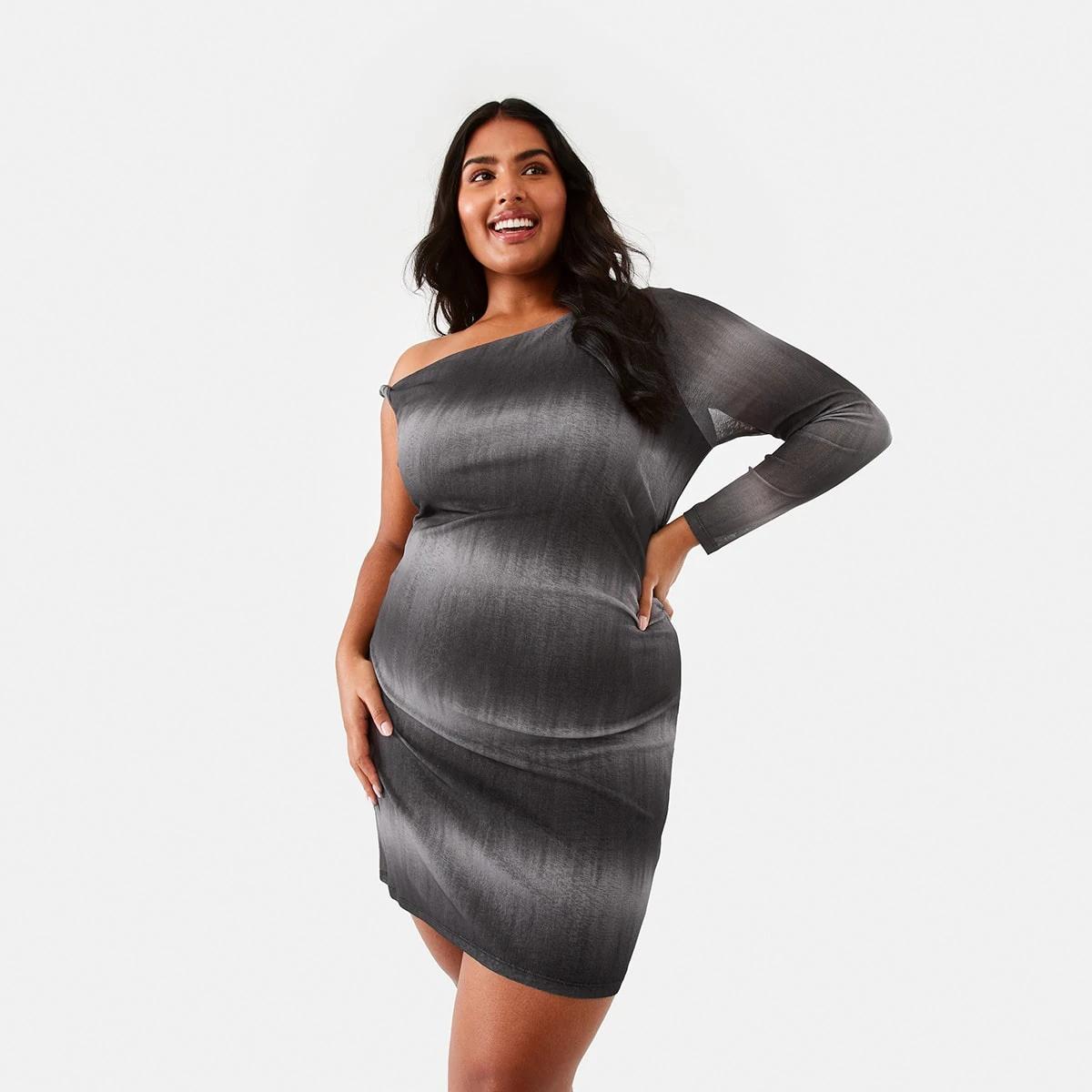 3 Long Sleeve Off Shoulder Mini Dress Brn Dye St, 3 of 10