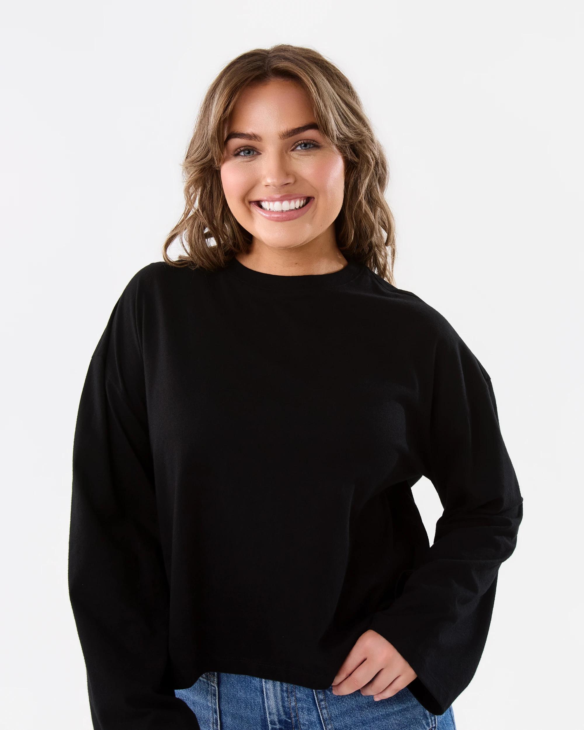 4 Long Sleeve Oversized Boyfriend T-shirt Black, 4 of 6