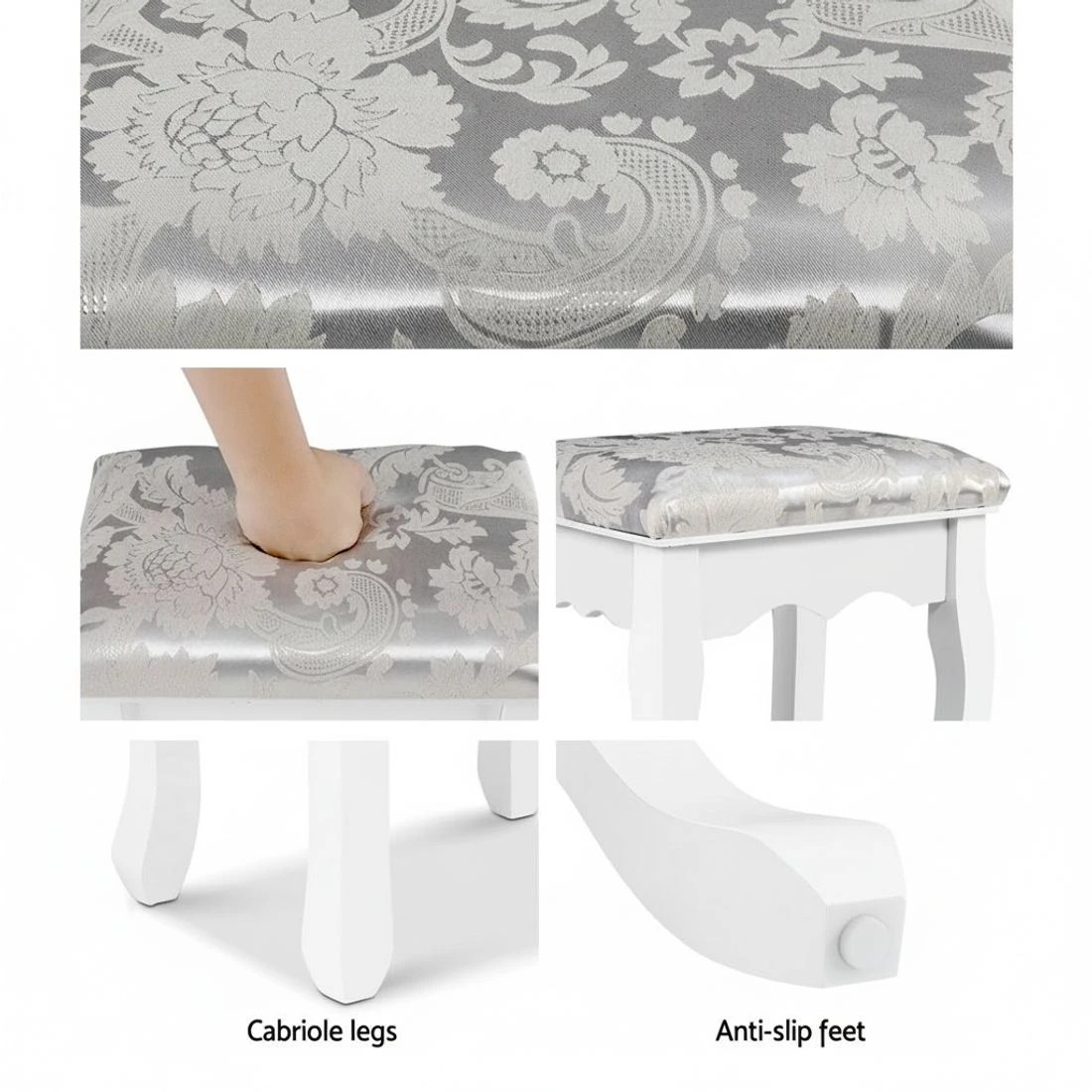 4 Artiss Dressing Table Stool Velvet - White, 4 of 5
