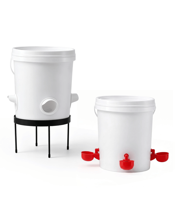 Giantz Chicken Feeder Waterer Set 20L X2 Automatic Poultry Dispenser Metal Stand - Multi