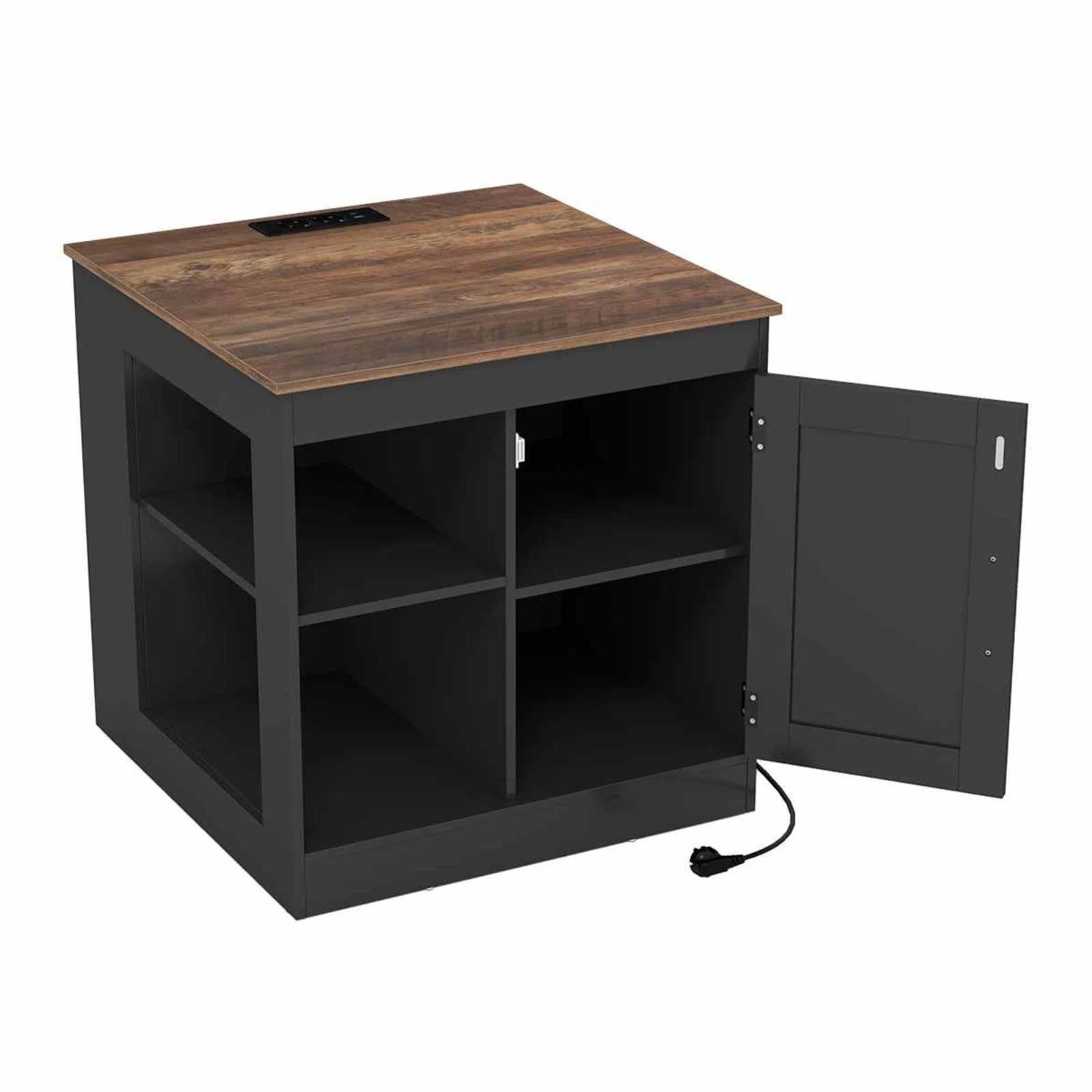 1 Costway Farmhouse End Table w/Power Outlets Sofa Bedside Table Nightstand, 1 of 4