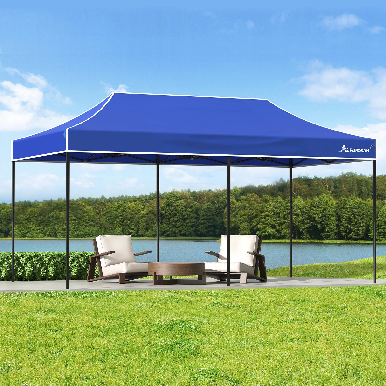 2 Alfordson Gazebo 6x3m Pop Up Marquee 600D Oxford Folding Outdoor Tent - Blue, 2 of 10