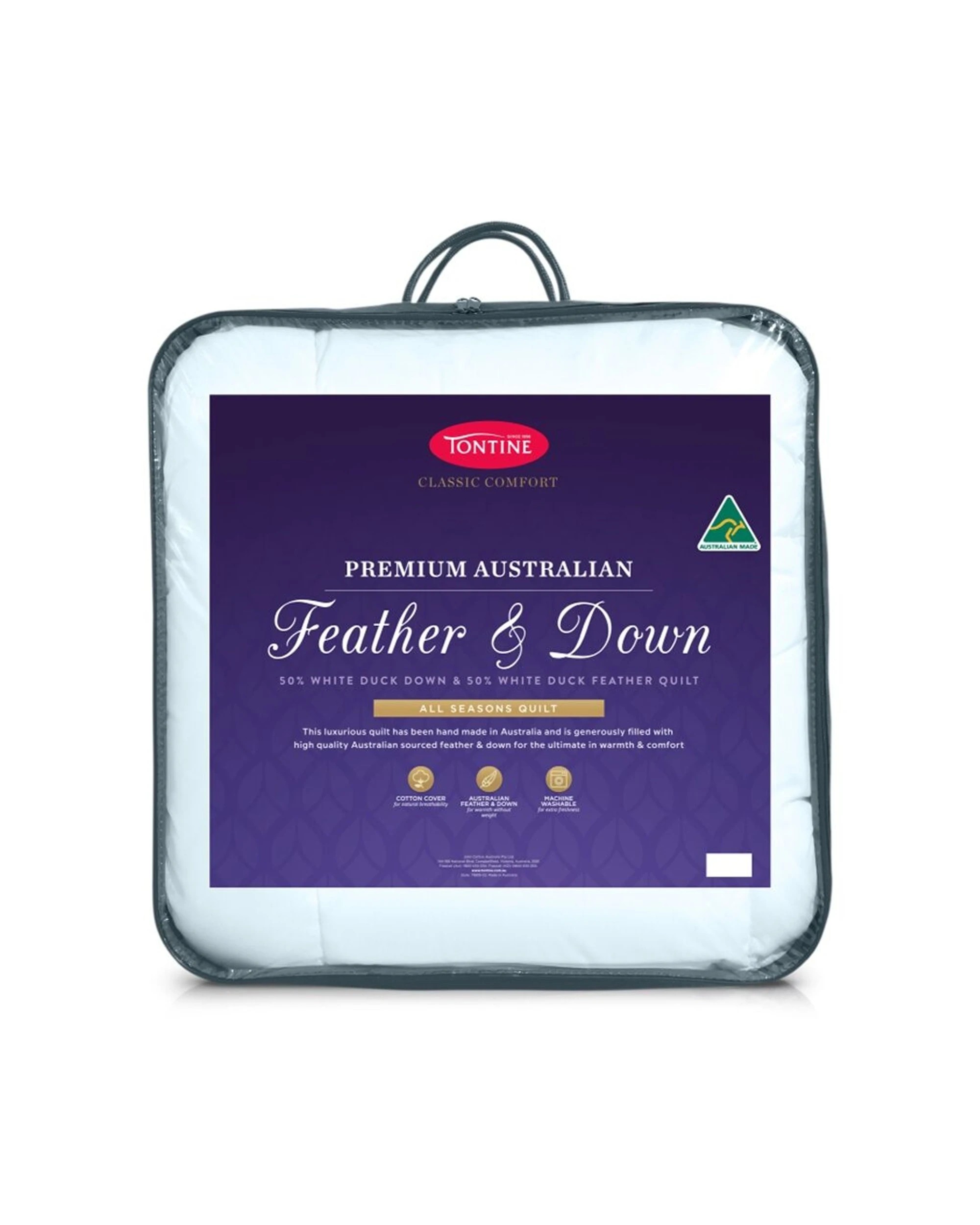 1 Tontine 50/50 Australian Feather And Down Quilt Duvet All Seasons Doona - Double Bed - White, 1 of 4