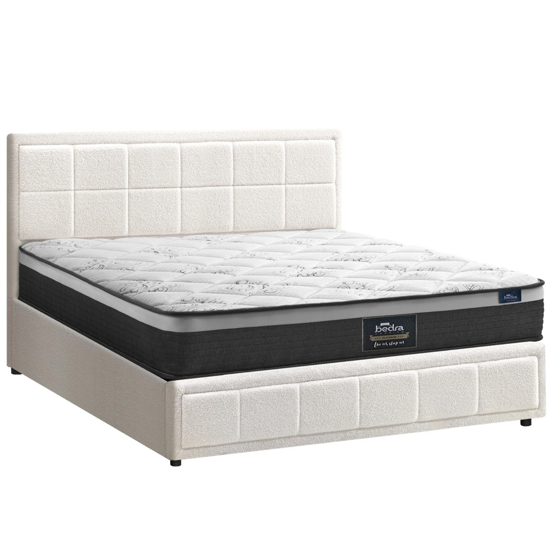 1 Oikiture Bed Frame King Size Gas Lift Storage With Mattress Set BOSS - White, 1 of 8