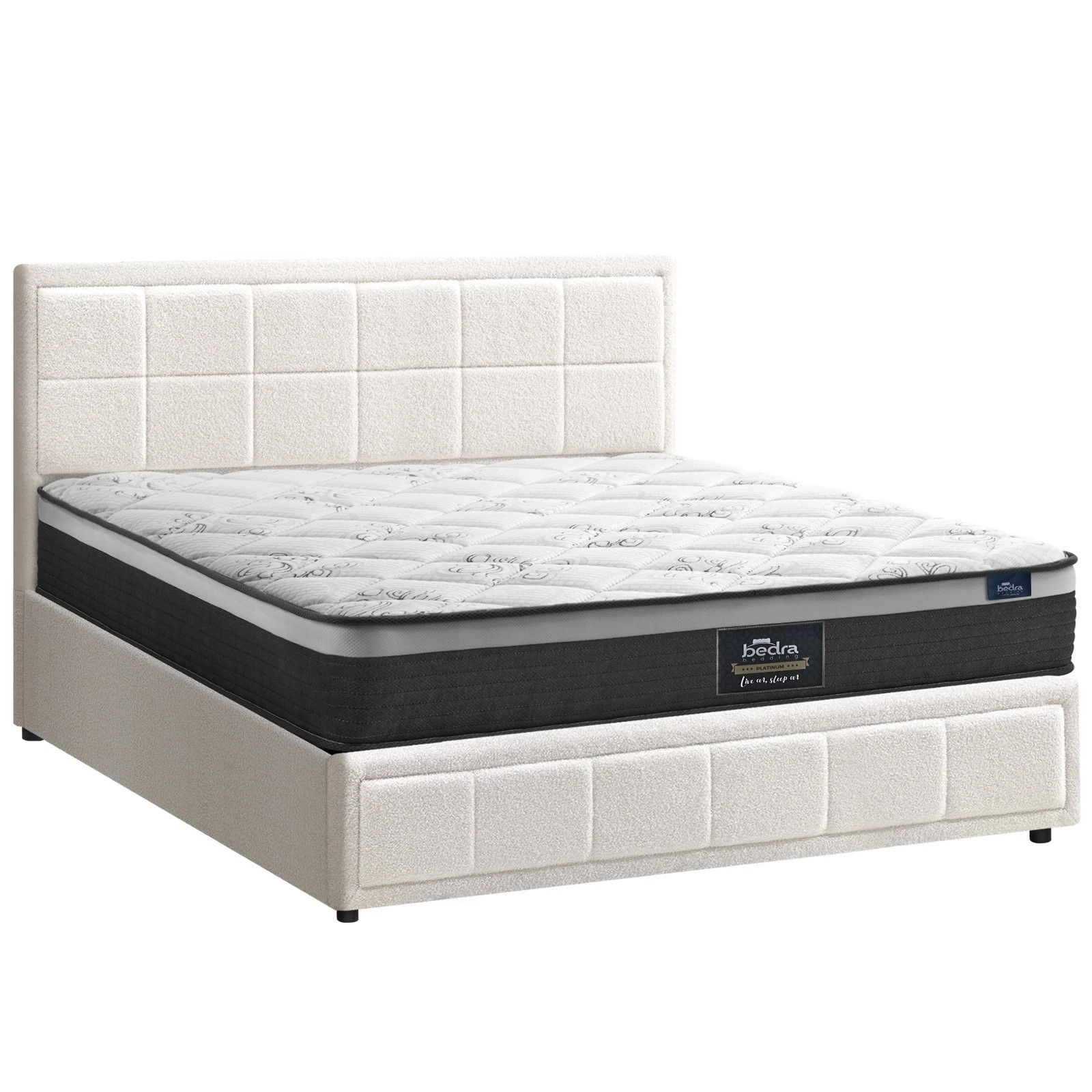 1 Oikiture Bed Frame King Size Gas Lift Storage With Mattress Set BOSS - White, 1 of 8