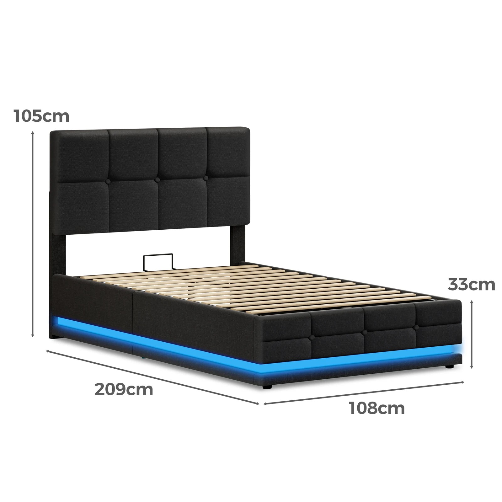 10 Alfordson Bed Frame King Single Platform RGB LED Gas Lift Base Storage - Charcoal, 10 of 10