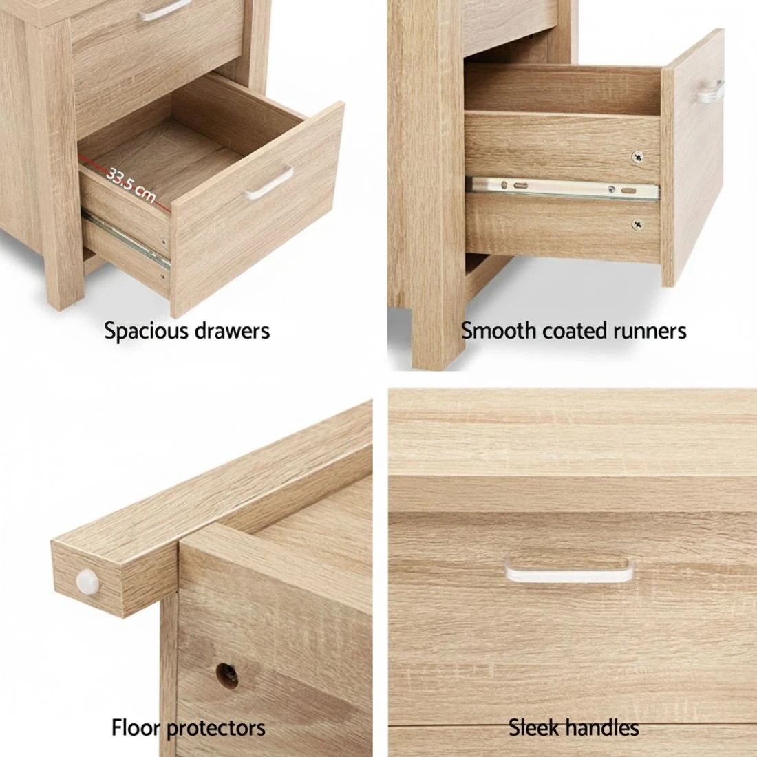 3 Artiss Bedside Table 2 Drawers - Natural, 3 of 5