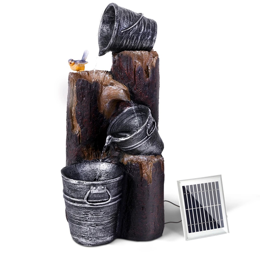 1 Gardeon Solar Water Feature Cascading Fountain 3-Tier Bucket LED light Bird - Black, 1 of 7