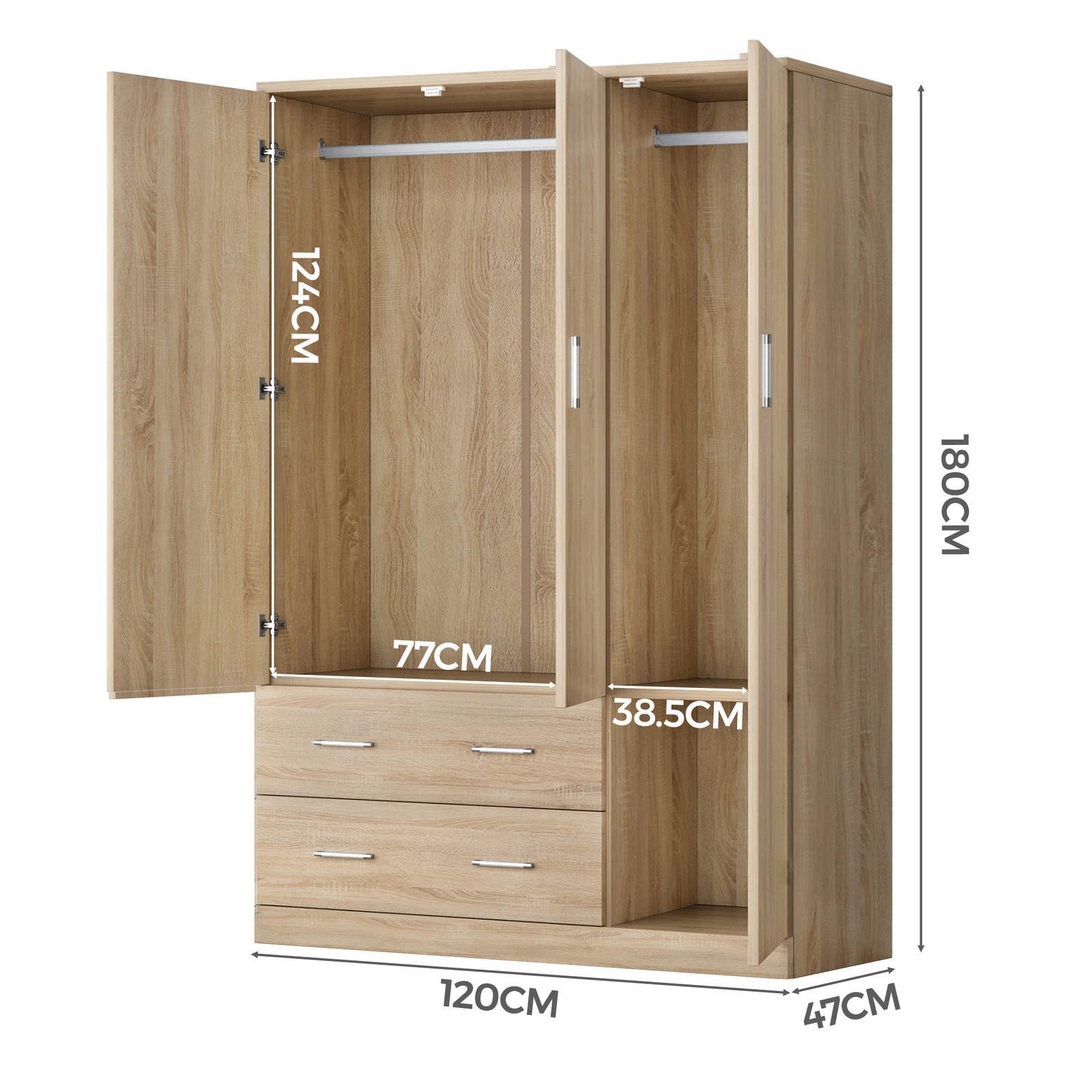 3 Alfordson Wardrobe Clothes Closet Storage Cabinet Organizer Drawer Shelf - Oak, 3 of 4