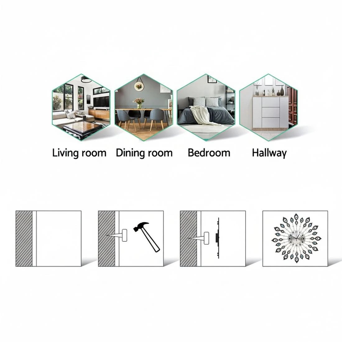 5 Artiss 60cm Wall Clock Large 3D Peacock Crystal - Black, 5 of 5