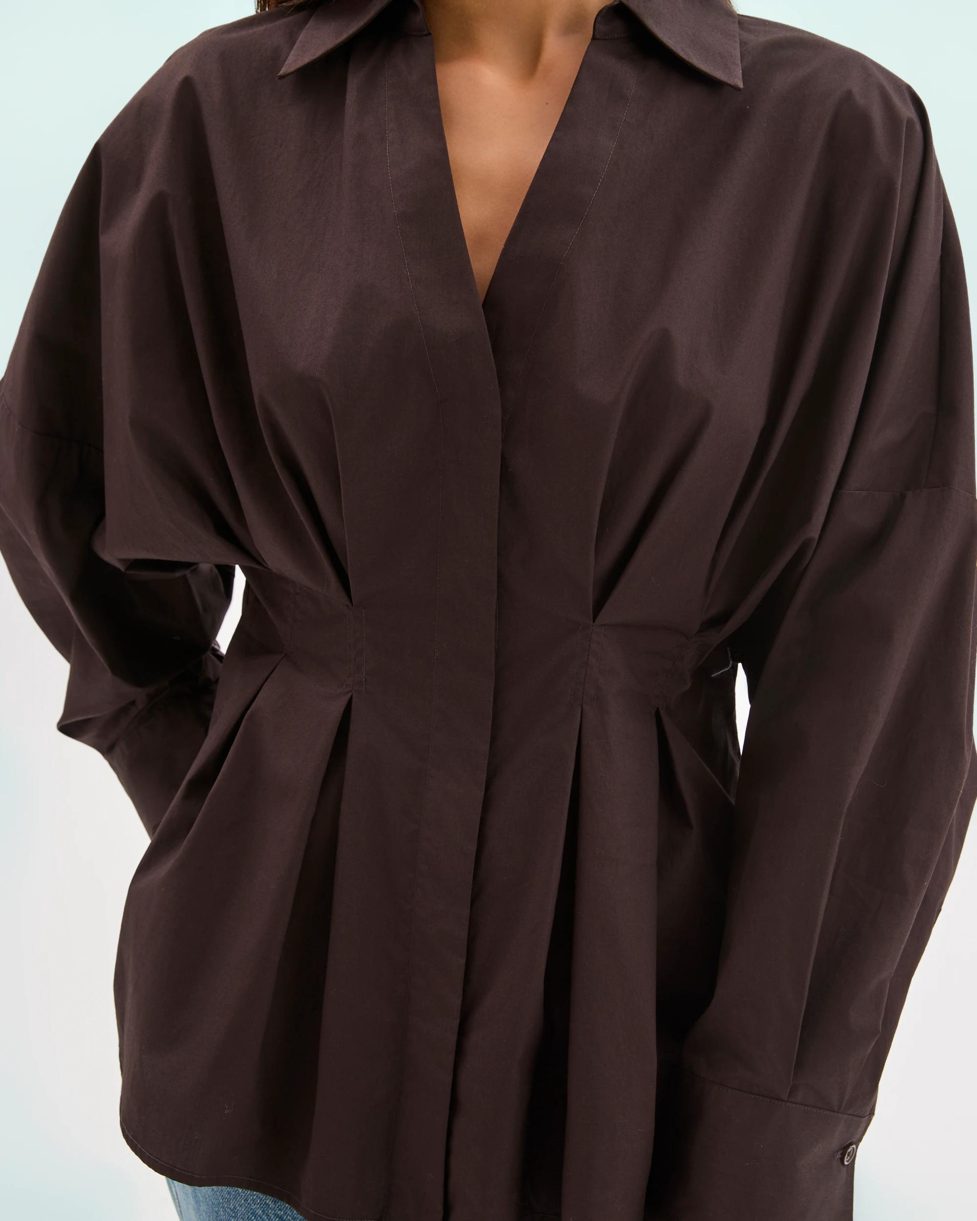 5 Lily Loves Australian Cotton Poplin Cinched Waist Shirt TRUFFLE, 5 of 8