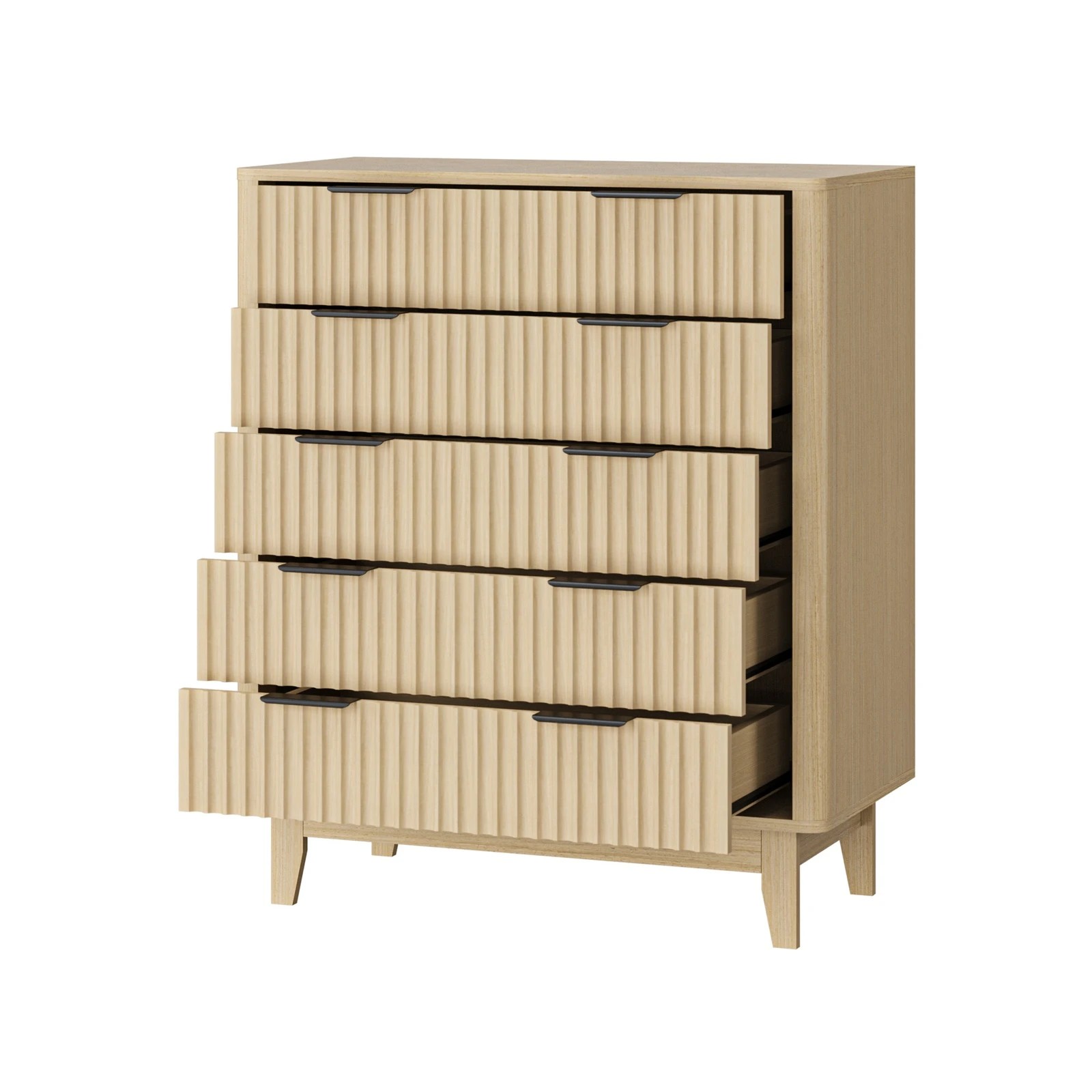 8 Oikiture 5 Chest Of Drawers Storage Cabinet Dressers Tallboy Stripe
 - Natural, 8 of 9