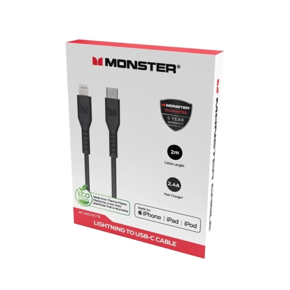 2 Monster 2m Lightning to USB-C TPE Cable, Black, 2 of 2