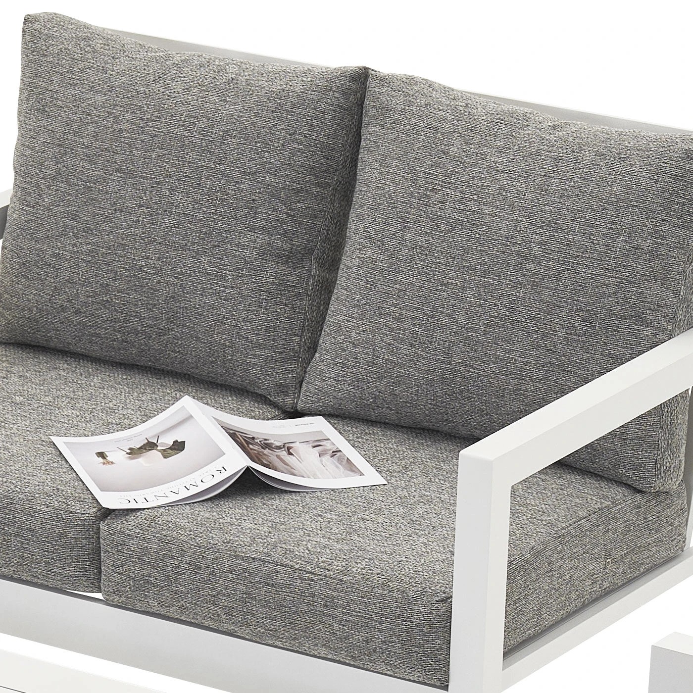 6 Moda Living Manly 3+2 Seater White Aluminium Sofa Lounge Suite Set - Textured Grey Cushions - White, 6 of 10