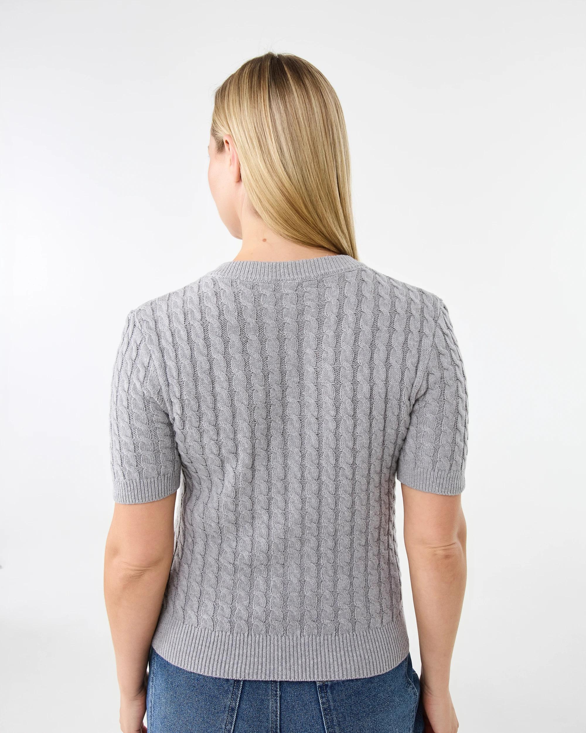 3 Short Sleeve Lightweight Cable Cardigan Grey Marle, 3 of 7