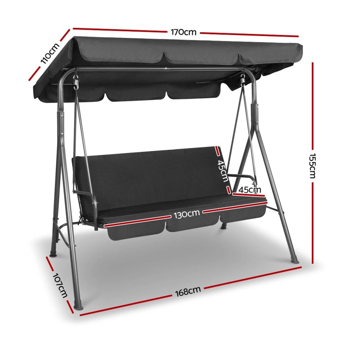 2 Gardeon Outdoor Swing Chair Garden Bench Furniture Canopy 3 Seater
 - black, 2 of 4