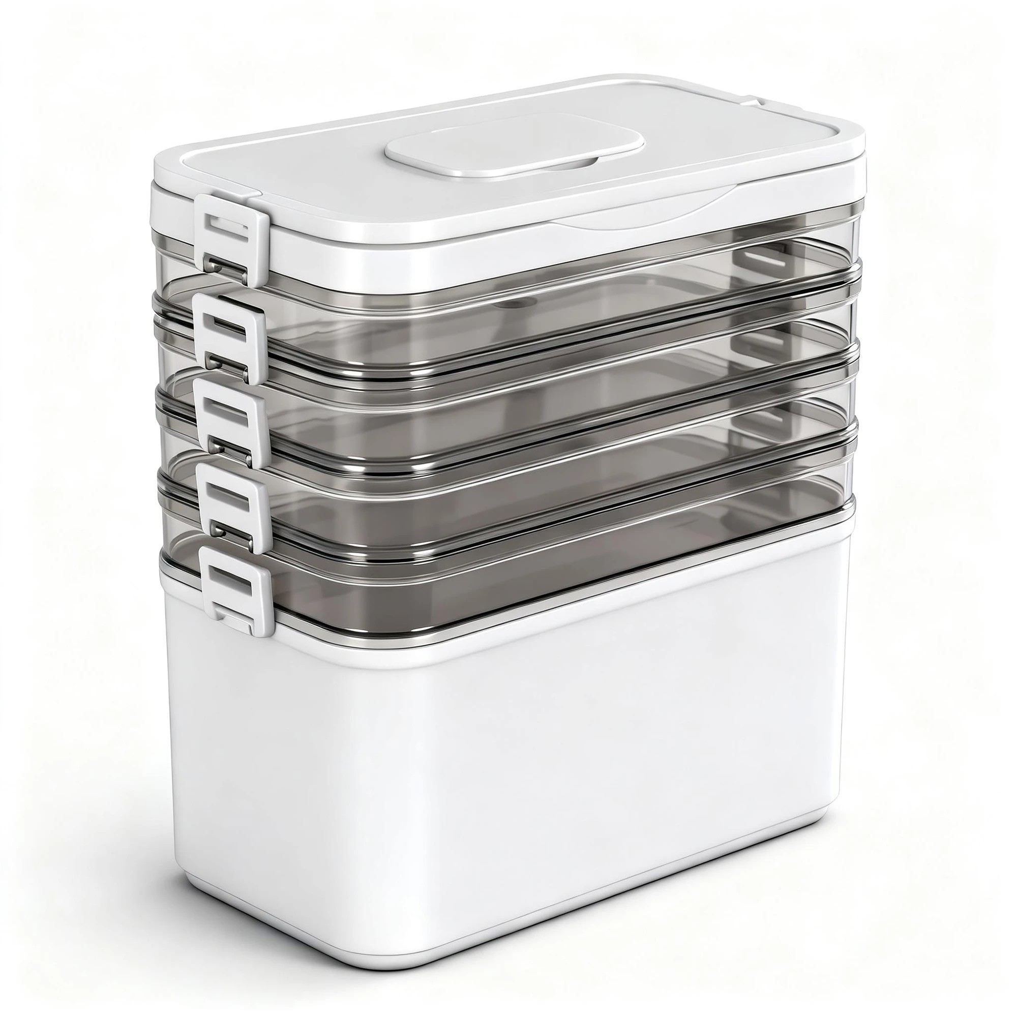 1 Artiss 5 Tier Portable Storage Box Detachable with Handles Plastic Clear - White, 1 of 8