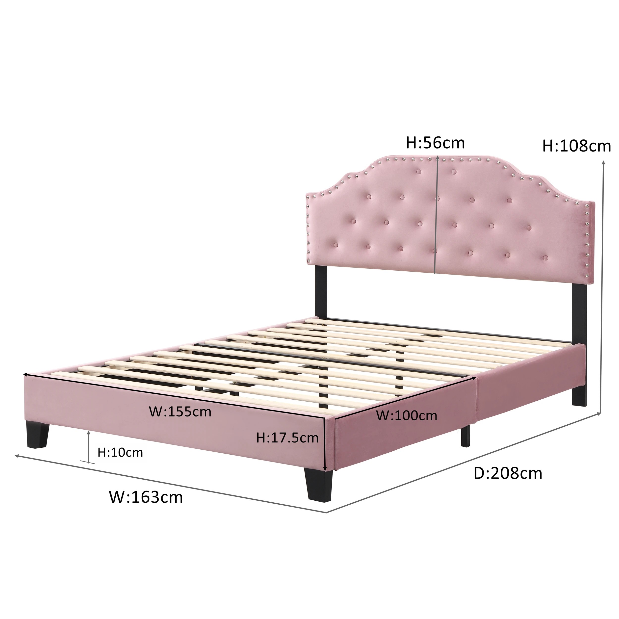 10 IHOMDEC BEF02 Queen Velvet Button Tufted Bed Frame - Pink - Pink, 10 of 10