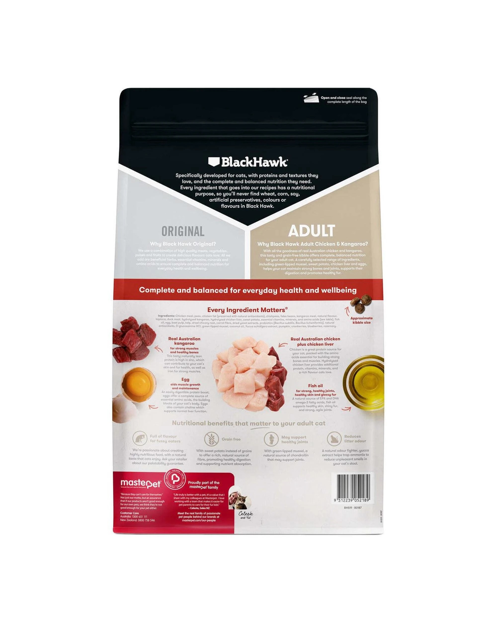 2 Black Hawk Adult 1+ Complete & Balanced Dry Cat Food Chicken & Kangaroo 4kg, 2 of 3