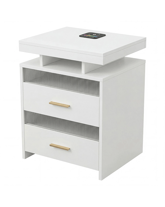 Levede Bedside Table With Charging Station - White