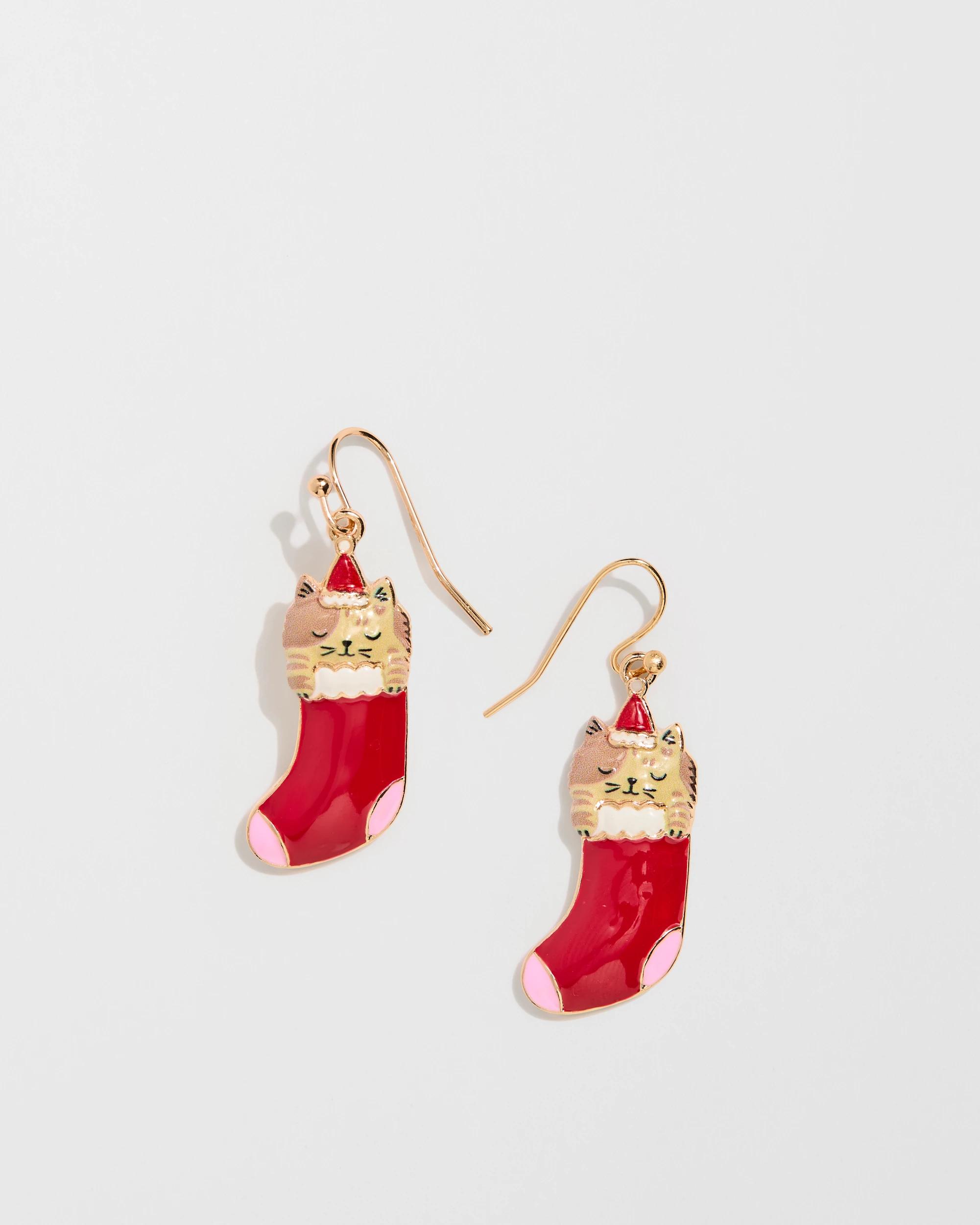 1 Target Woman Christmas Cat In Stocking Drop Earrings RED, 1 of 3