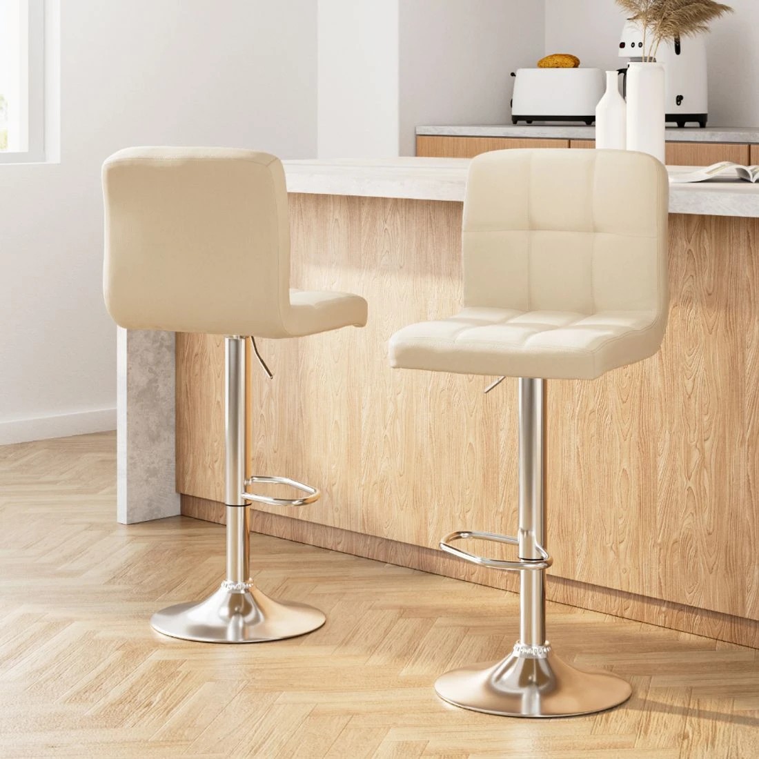 3 Artiss 2x Bar Stools Leather Gas Lift - White, 3 of 7