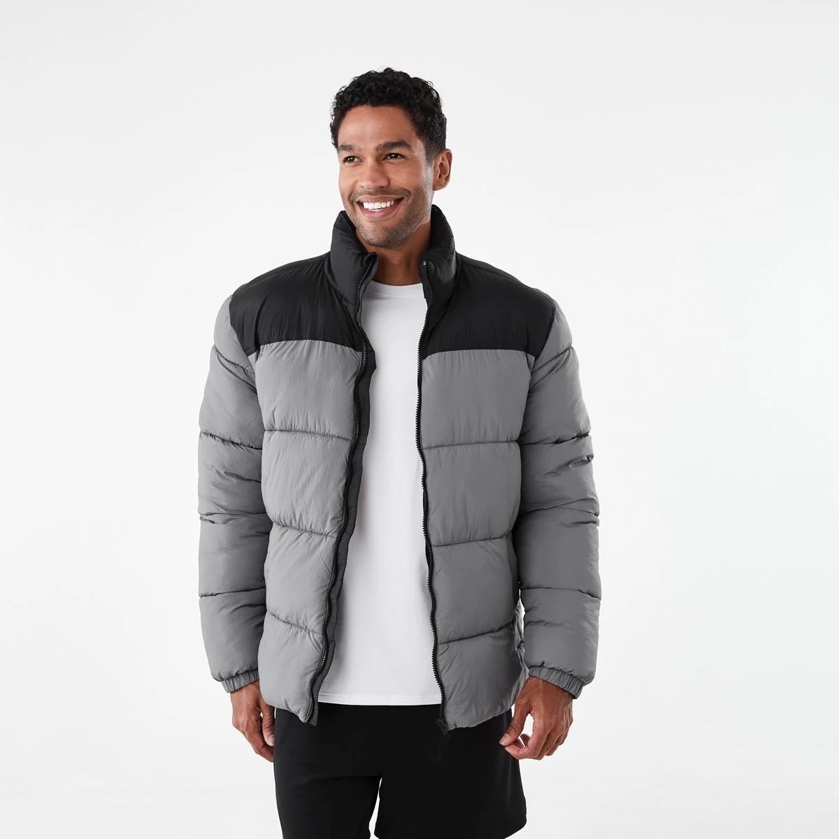 1 Active Mens Outdoor Funnel Contrast Puffer Jacket Quietshade, 1 of 7