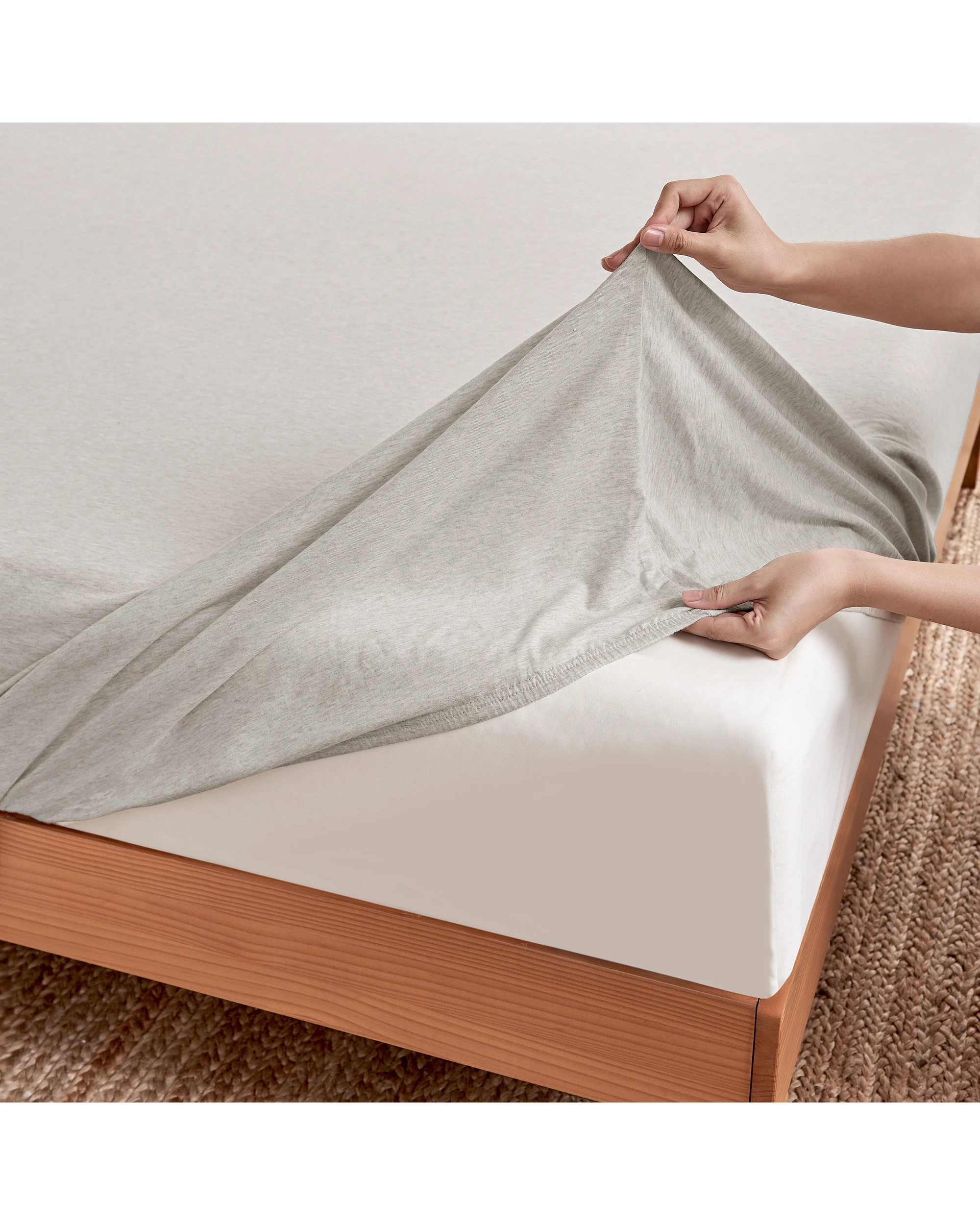 4 Dreamaker Jersey Luxe 100% Cotton Combo Fitted Sheet Set - Queen Bed - Oatmeal, 4 of 6