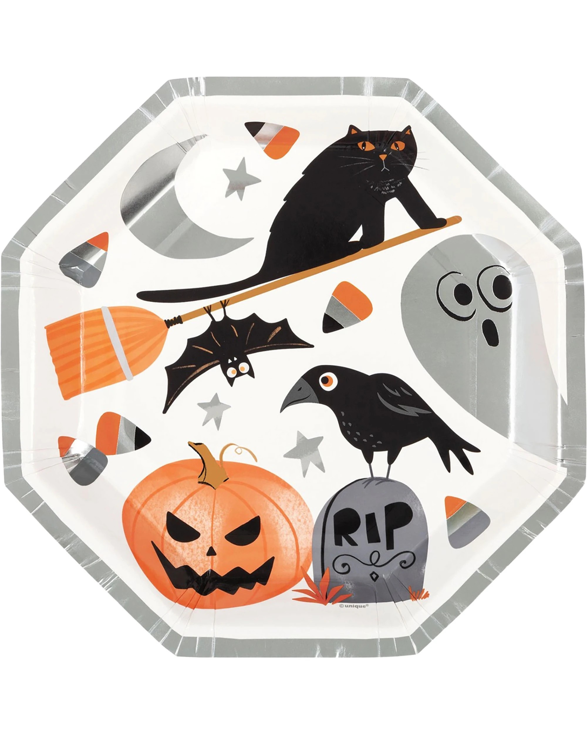 1 Meteor Halloween Bats & Boos Large Octagonal Paper Plates Pack of 8 - Multi, 1 of 1