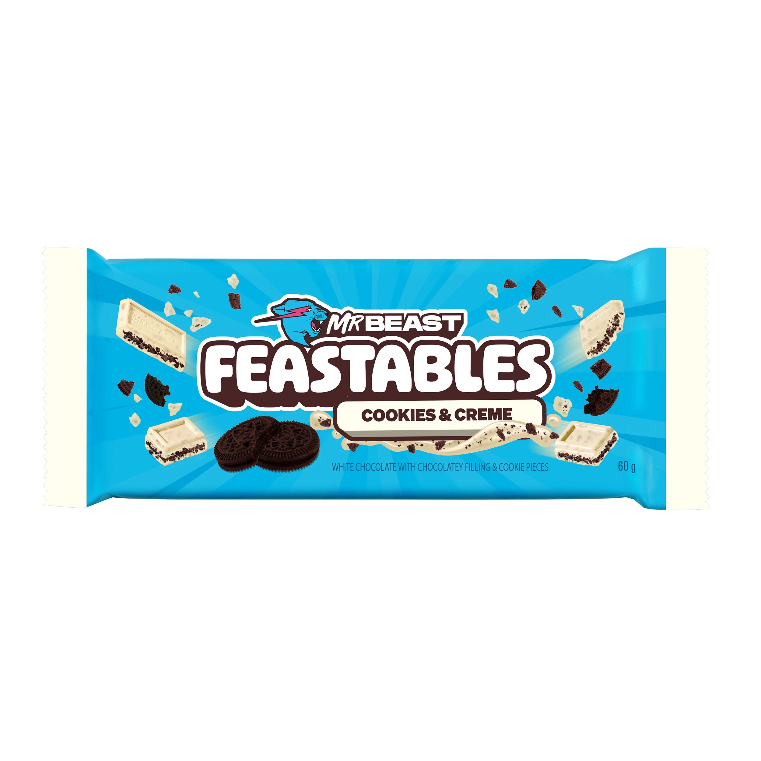 1 MrBeast Feastables Cookies & Creme Chocolate Bar 60g, 1 of 8