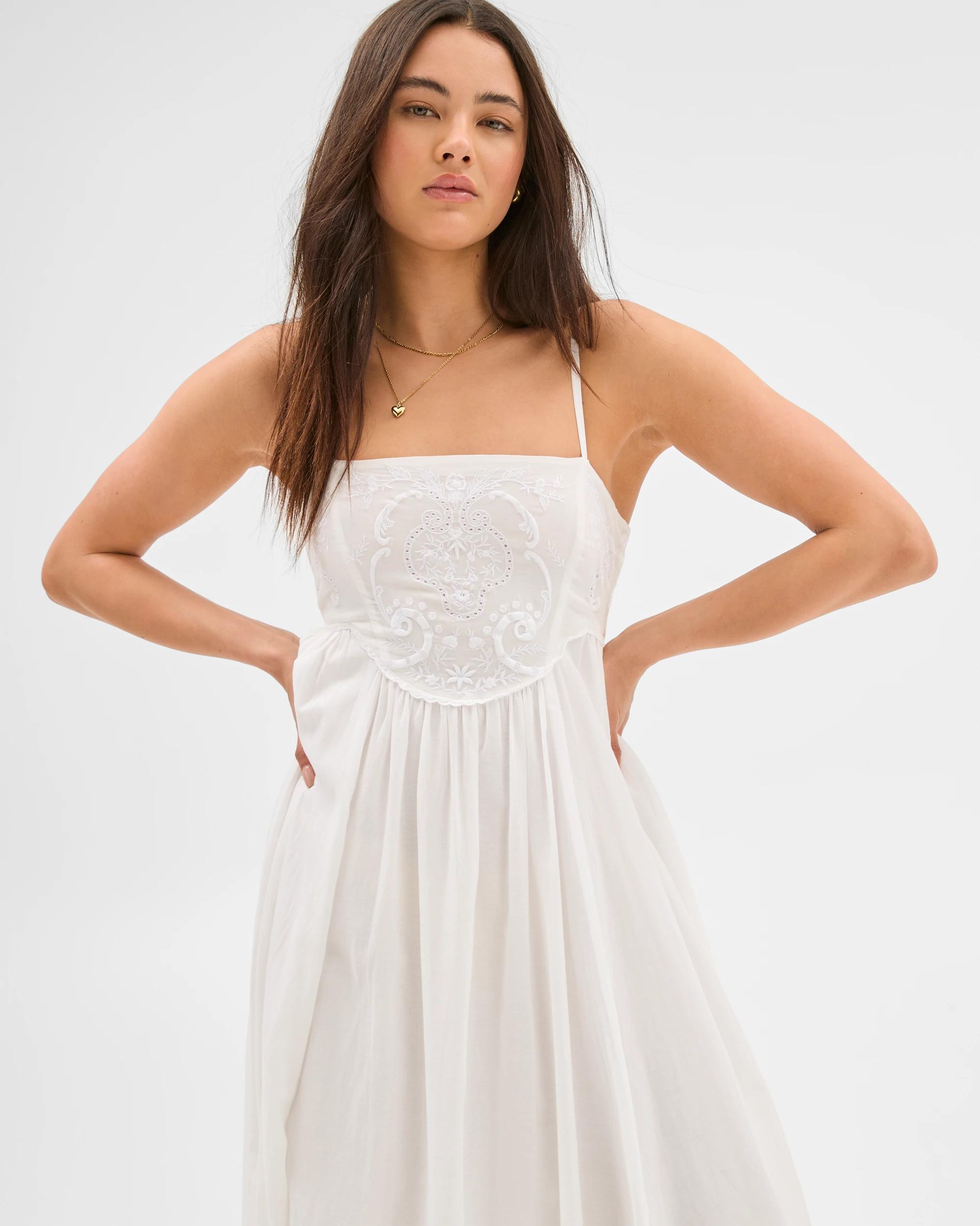 3 Lily Loves Embroidered Babydoll Maxi Dress - White, Cotton-rich WHITE, 3 of 6