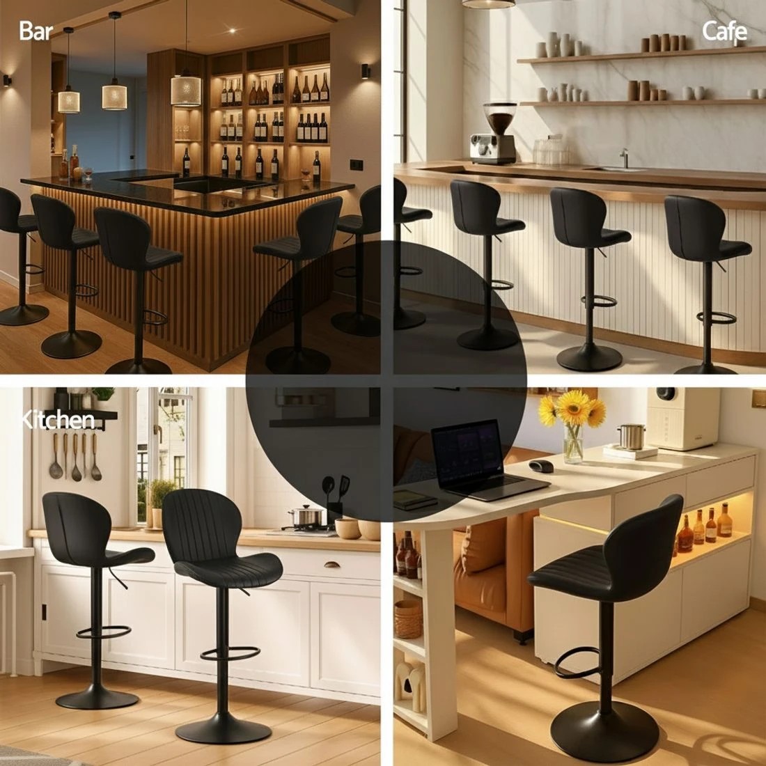 7 Artiss 4x Bar Stools Kitchen Swivel Gas Lift Counter Chair Shell Leather - Black, 7 of 7